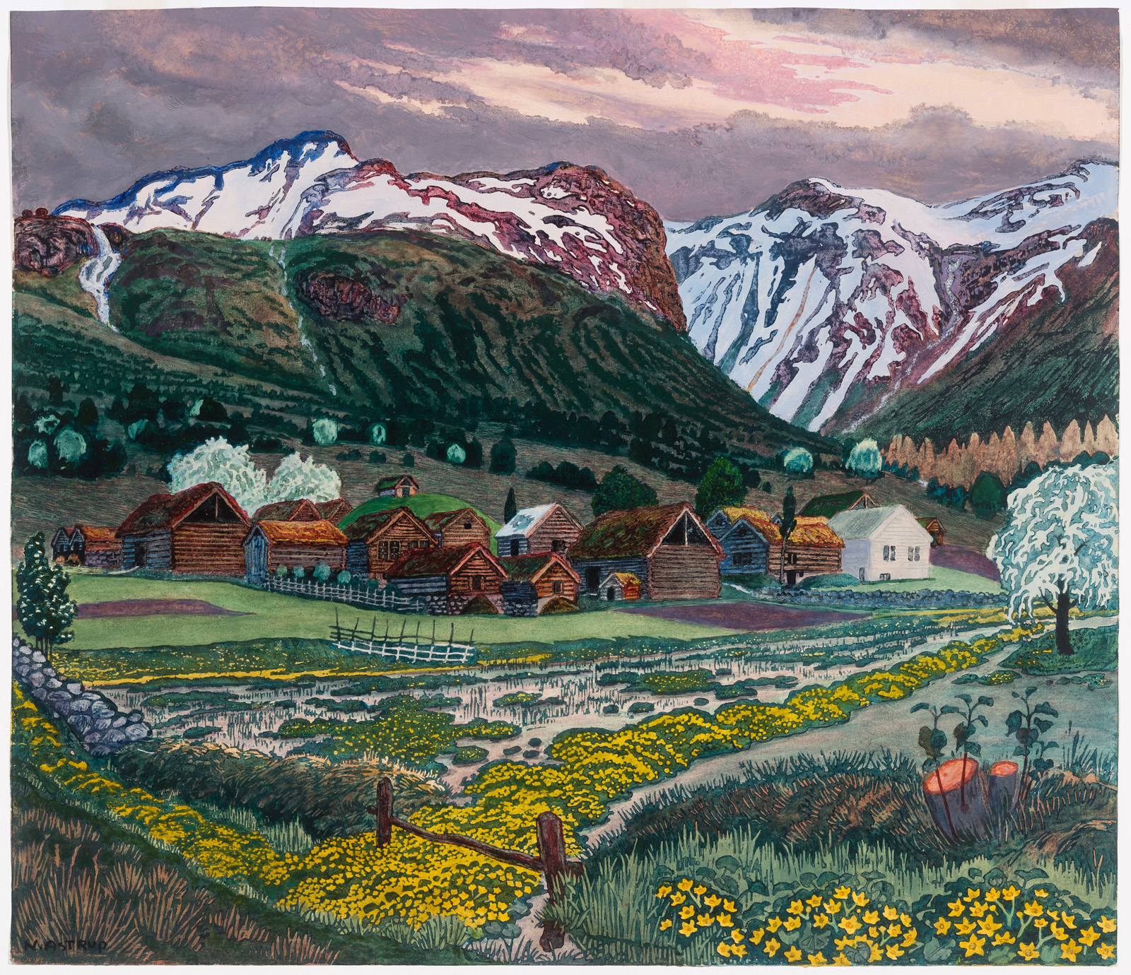 Nikolai Astrup's "Marsh Marigold Night" woodblock, from before 1915.