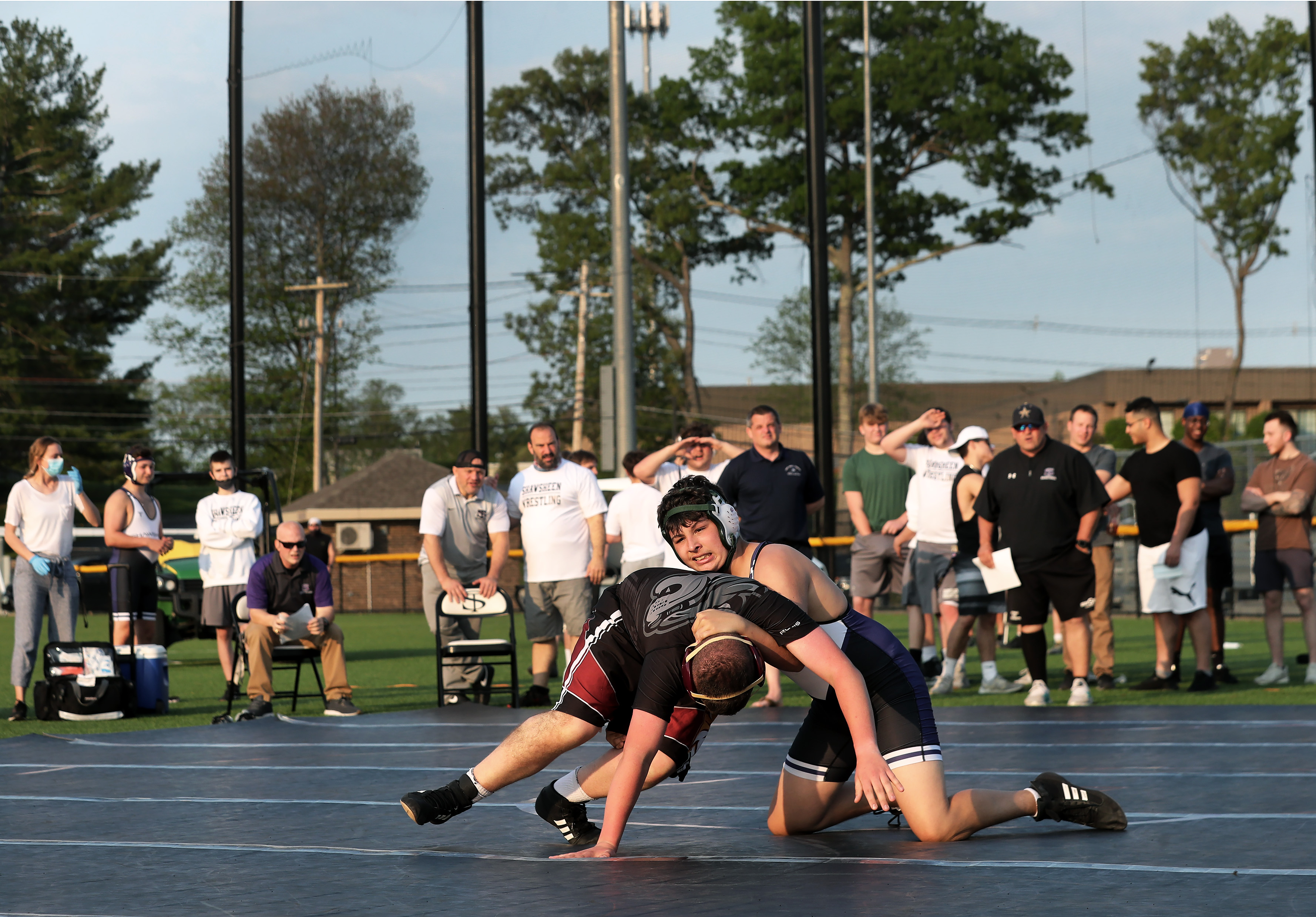 Shawsheen Tech faced Whittier Tech in an outdoor wrestling meet in May.