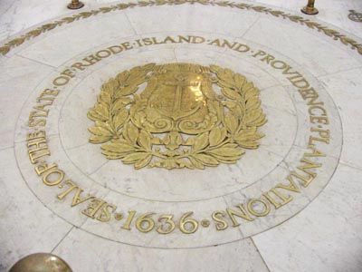 The seal of the State of Rhode Island and Providence Plantations, in the State House.