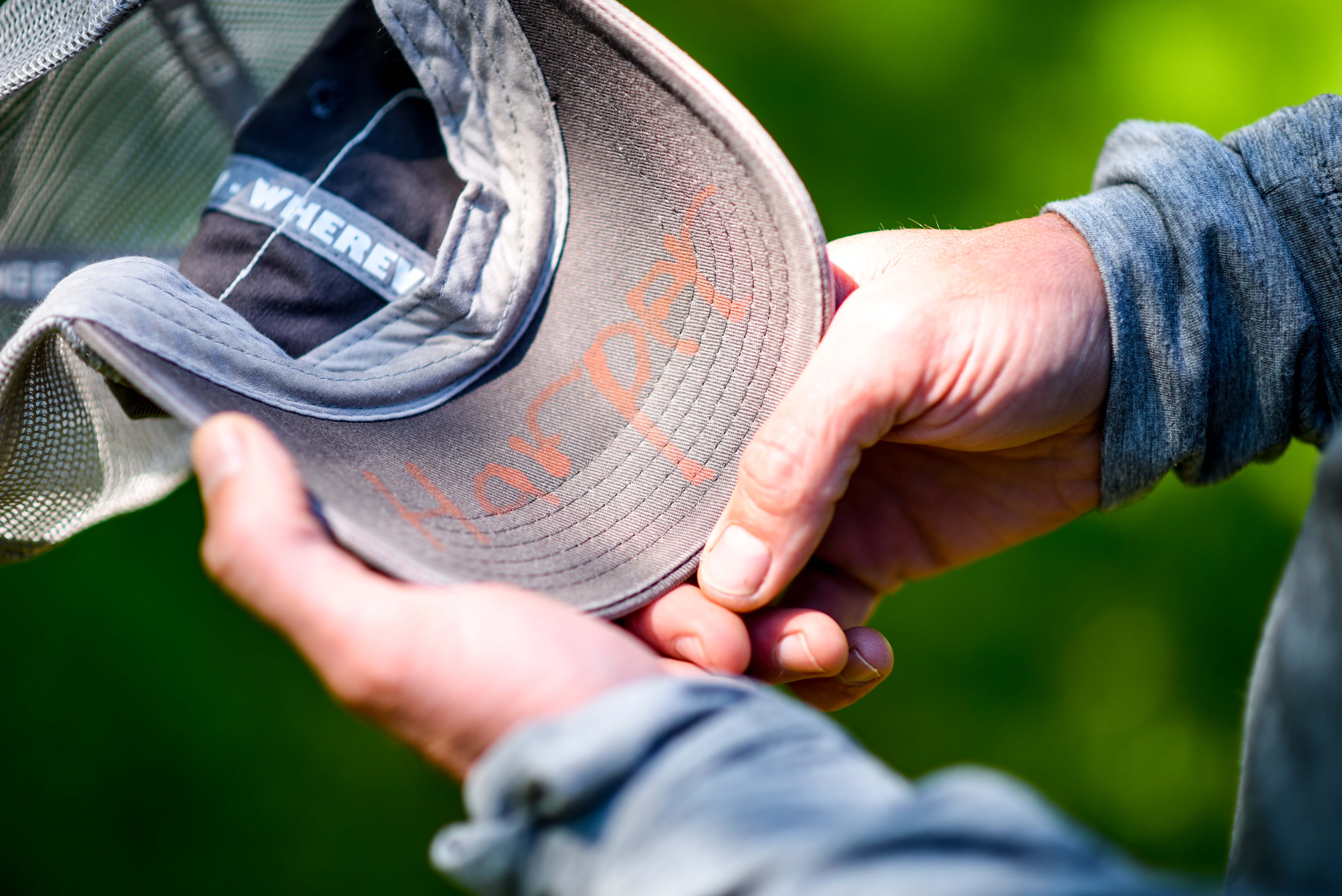 Jeremy Howard, of Little Compton, R.I., held a cap signed by Harper Oates, the daughter of The Play Brigade’s founder and president, Dawn Oates.