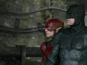Ezra Miller (left) as the The Flash, and Ben Affleck as Batman, in "Zach Snyder's Justice League."