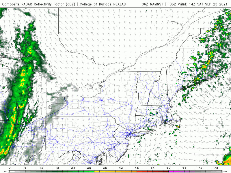 A new area of showers and rain moves into eastern New England Saturday afternoon and into Sunday morning.
