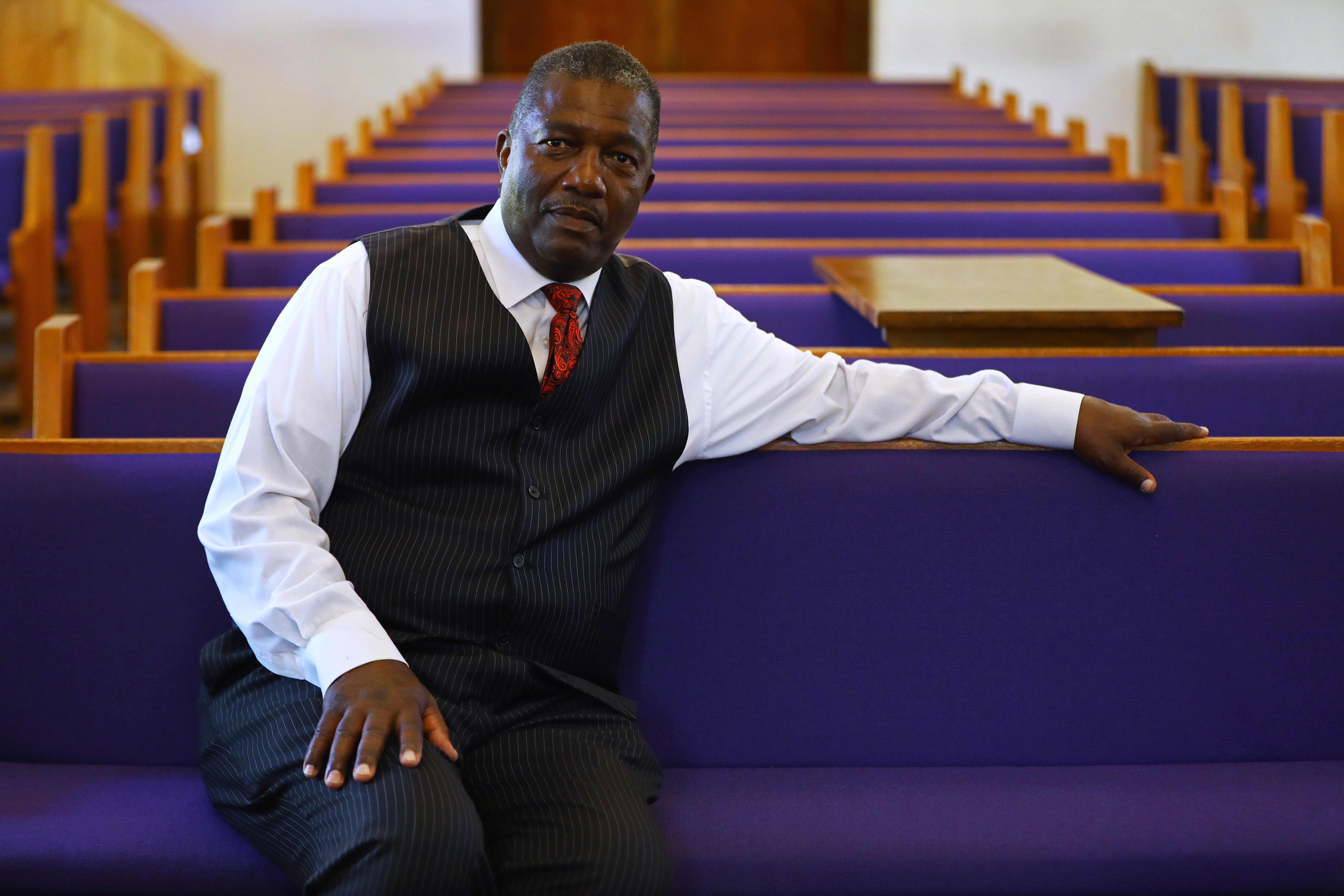 The Rev. Miniard Culpepper was photographed in the sanctuary of Pleasant Hill Missionary Baptist Church. Culpepper was on Carson Beach for the Aug. 10, 1975, picnic-protest and recalls almost being trampled by a horse in the chaos.