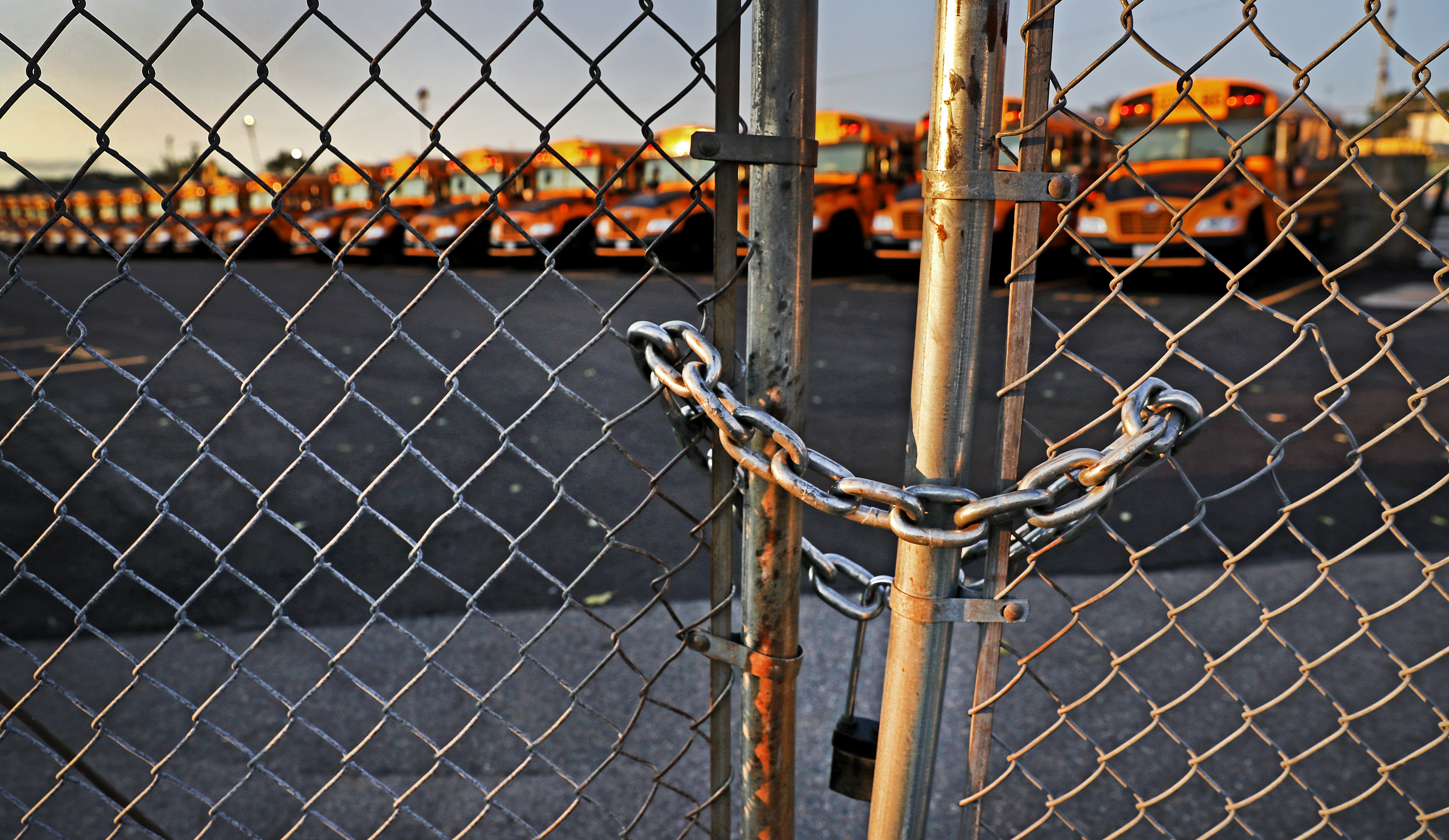 Boston Public Schools busses parked at the Freeport Street lot in Dorchester were idle in the early morning on the first day of school in Boston.
