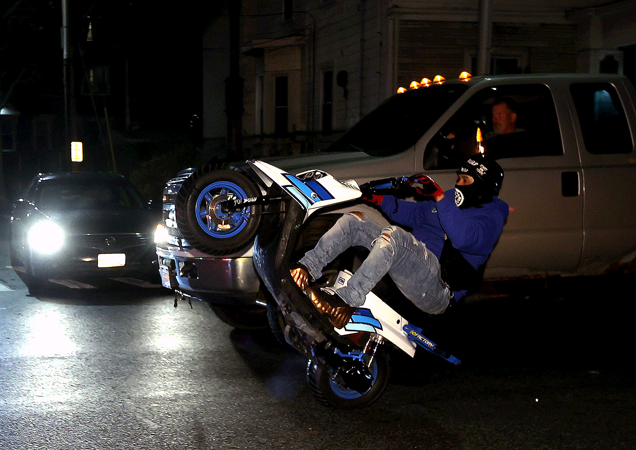 ATV and dirt bike riders at a "Speakout" protest against the Providence Police outside Knight Memorial Library last fall.
