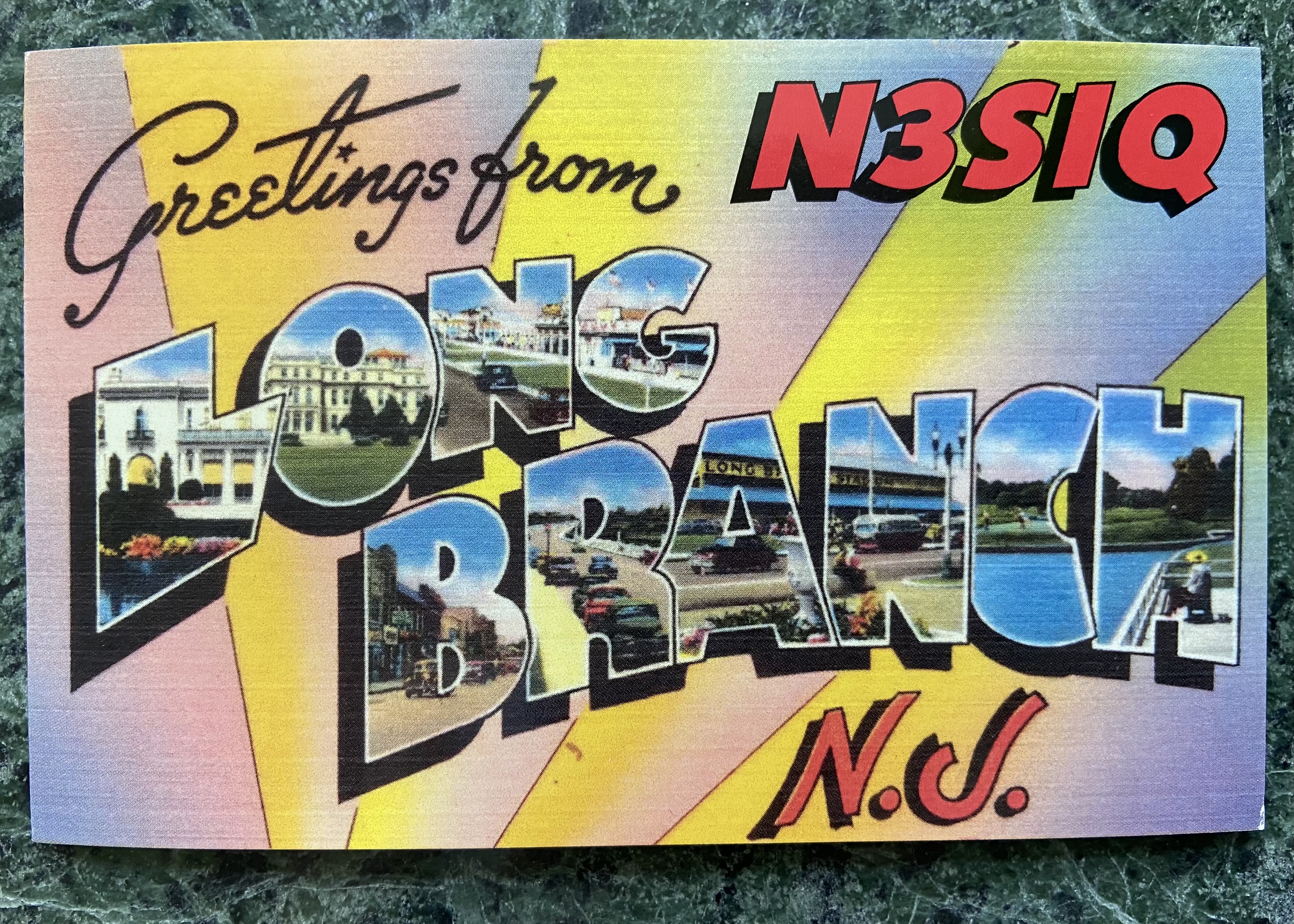 A QSL card sent to the author's husband from a ham in Long Branch, N. J.