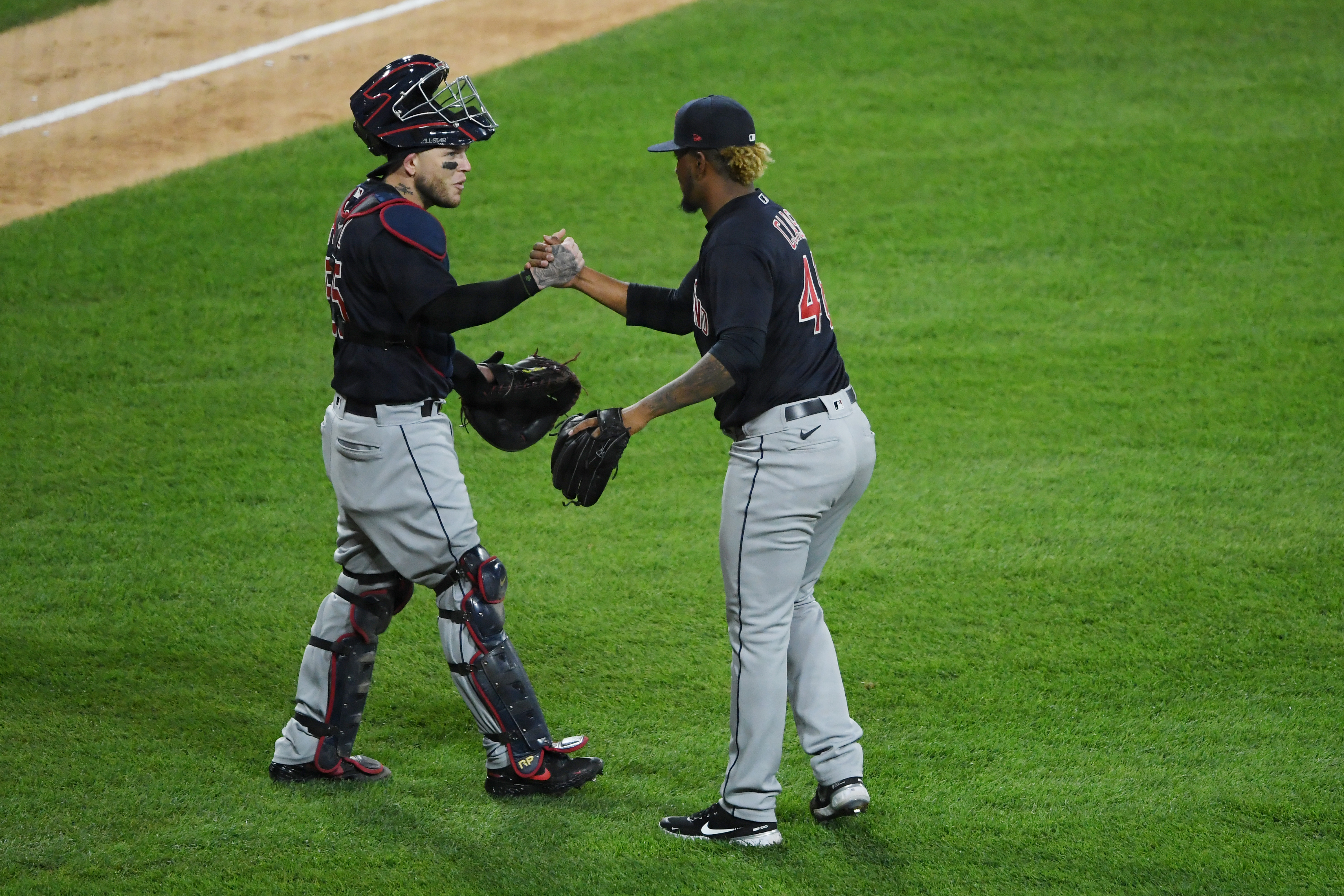 Roberto Pérez (left) will be out for an extended period after surgery to fix a fractured ring finger.