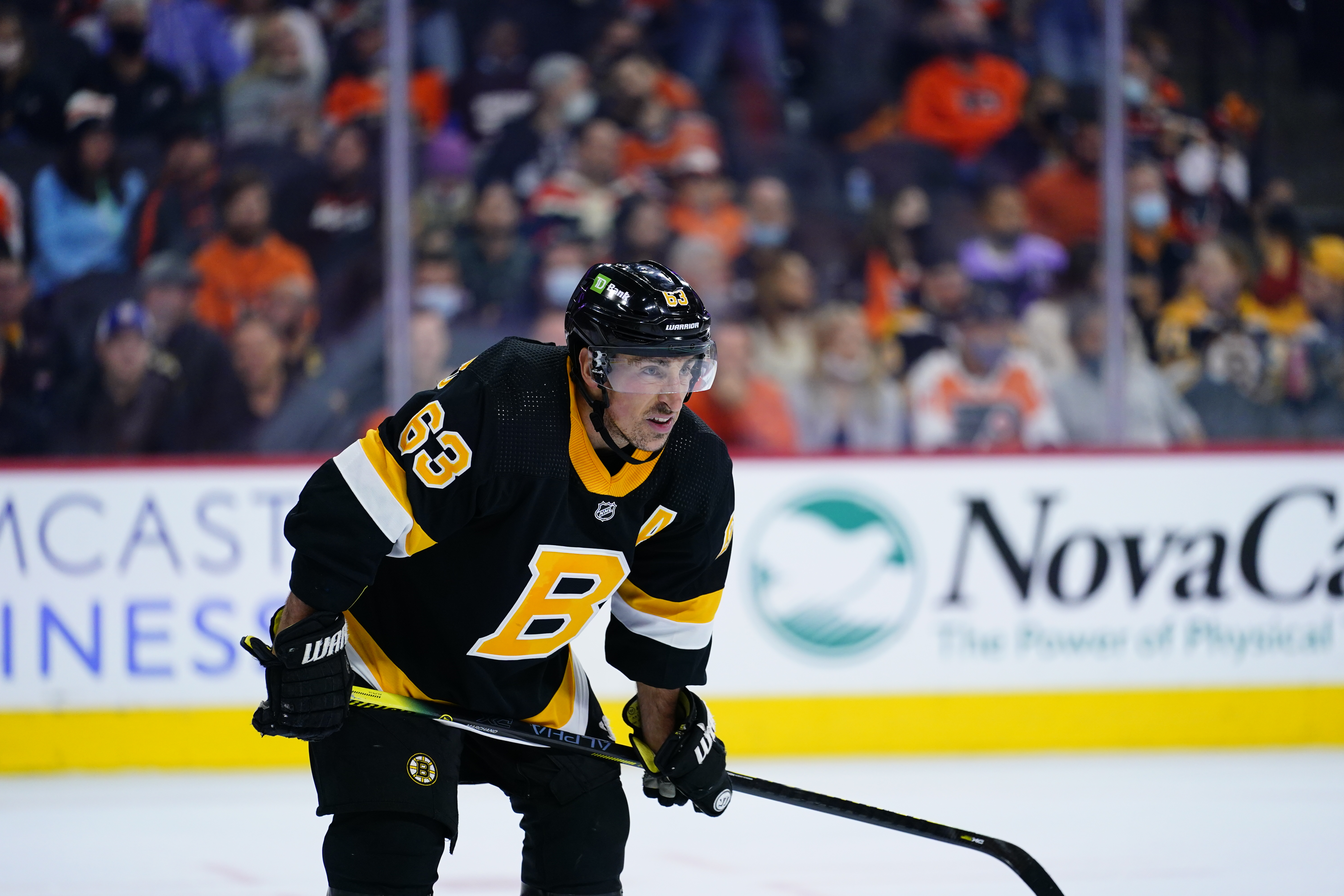 Brad Marchand scored one of the three Bruins' goals Wednesday against the Flyers.