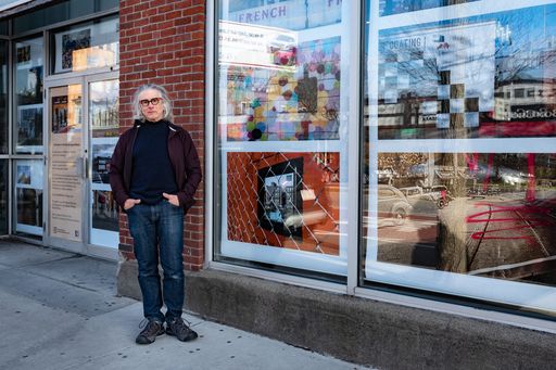 Edward Boches outside the 122 Brighton Ave. exhibit