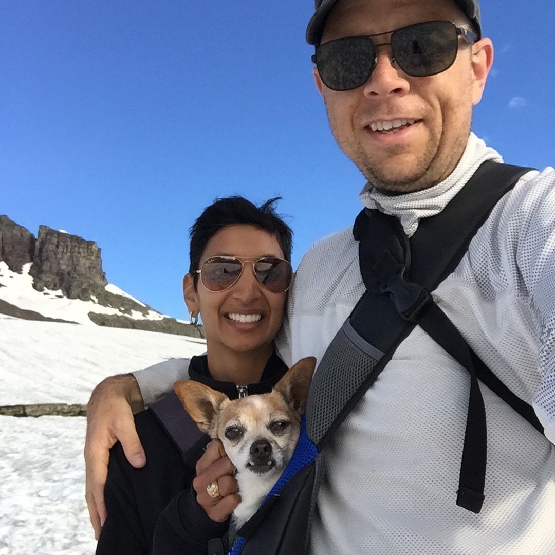 Aron Gaudet and his wife, Gita Pullapilly, at Glacier National Park.