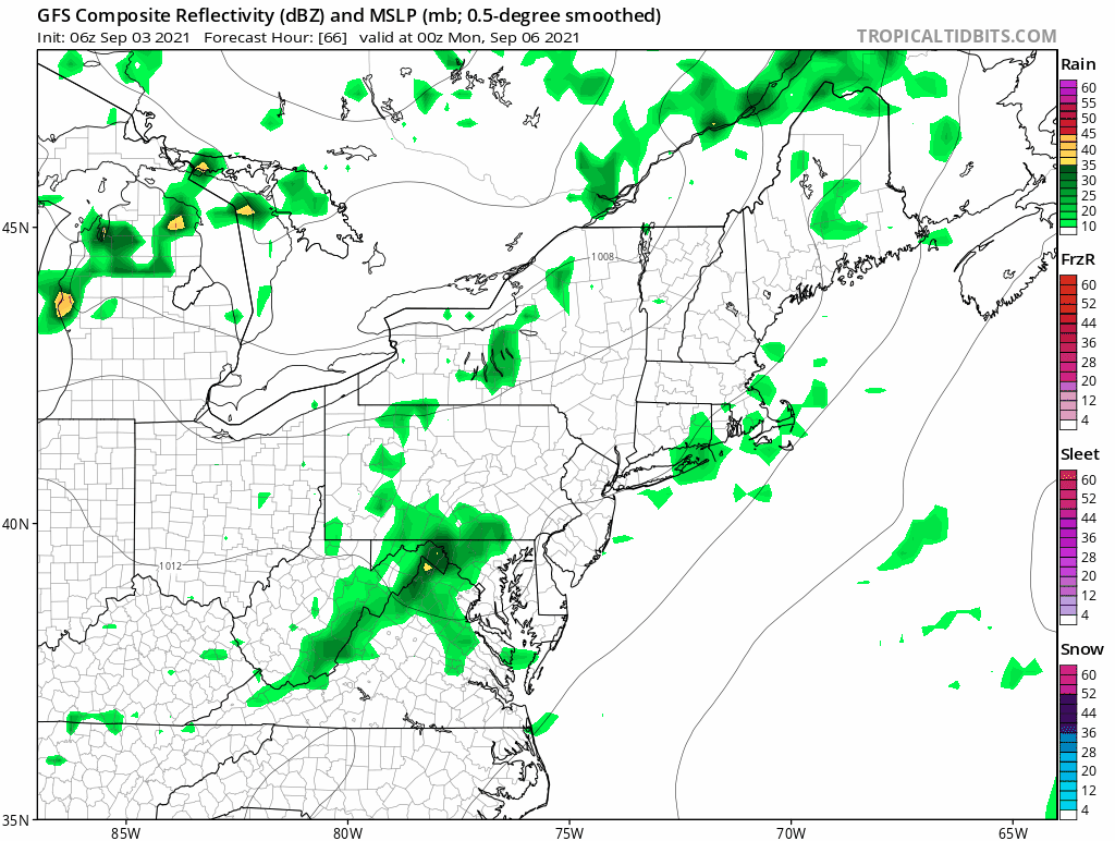 A weather system will approach New England Sunday with showers.