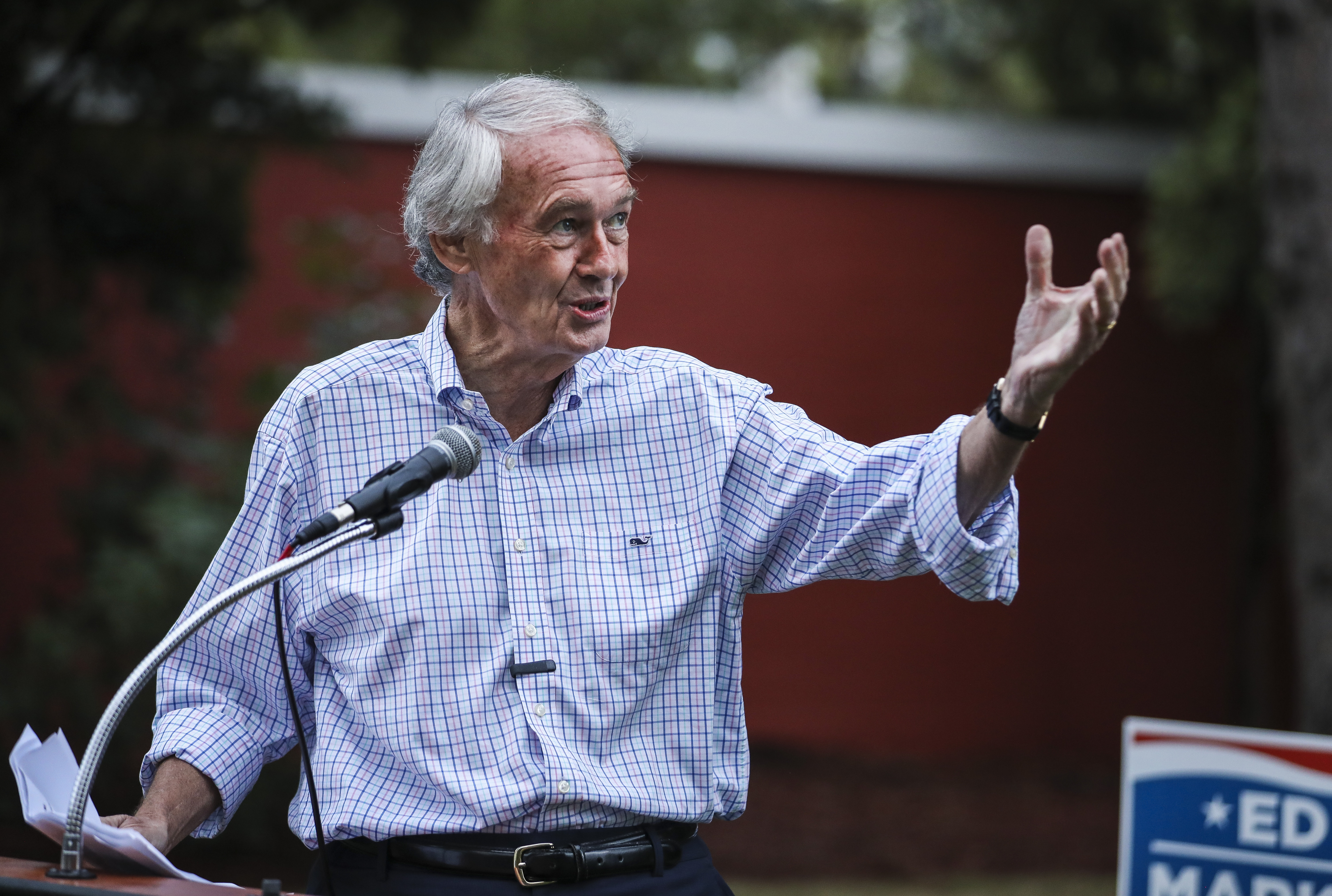 Senator Ed Markey spoke at a campaign rally in Cambridge on Thursday evening. A trio of recent polls found him leading Joe Kennedy III in the race for the Democratic nomination for Senate.