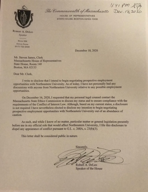Read Robert DeLeo's ethics disclosure.