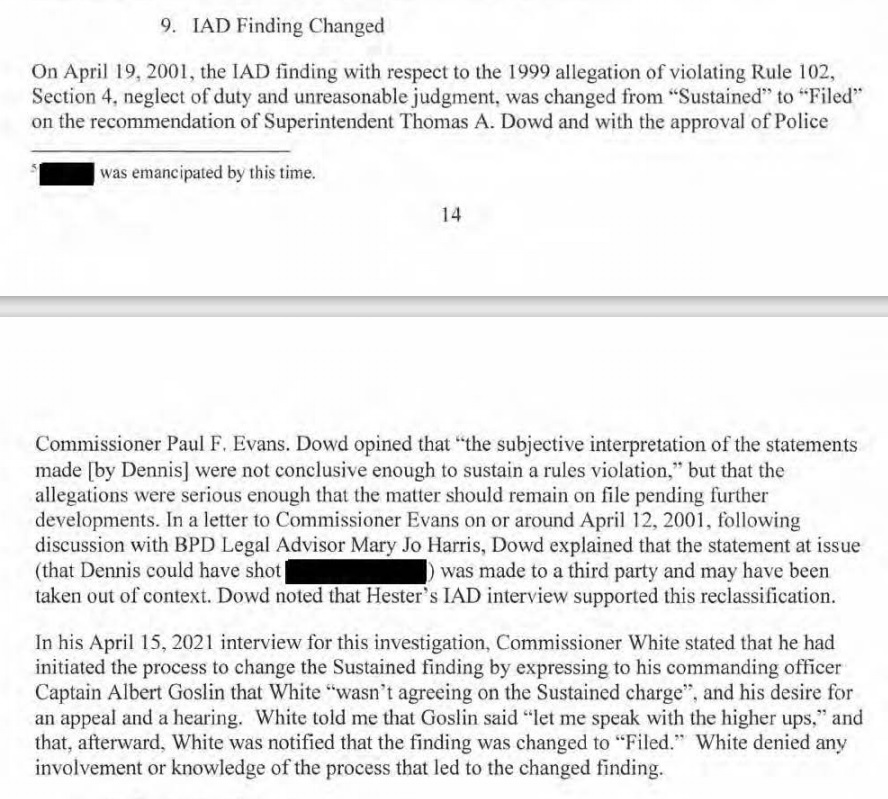 An independent investigator’s report on past allegations of domestic violence against Dennis White, who was named Boston Police Commissioner in February.