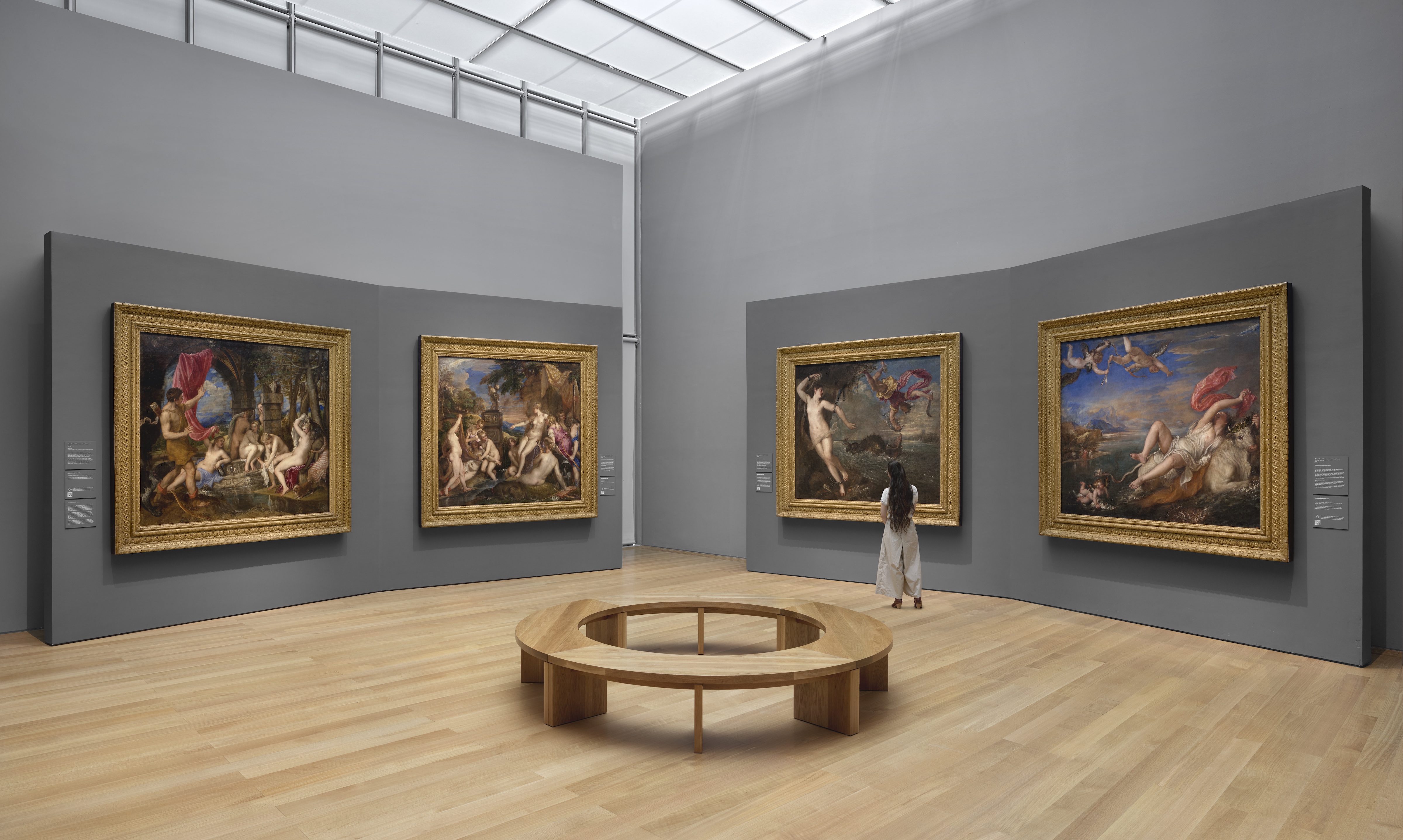 Inside the Gardner's "Titian: Women, Myth and Power." From left: "Diana and Actaeon"; "Diana and Callista"; "Perseus and Andromeda"; "The Rape of Europa."