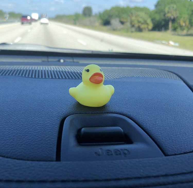 This rubber duck, a gift from a parking attendant in Fort Myers, will make the trip back to New England with reporter Peter Abraham.