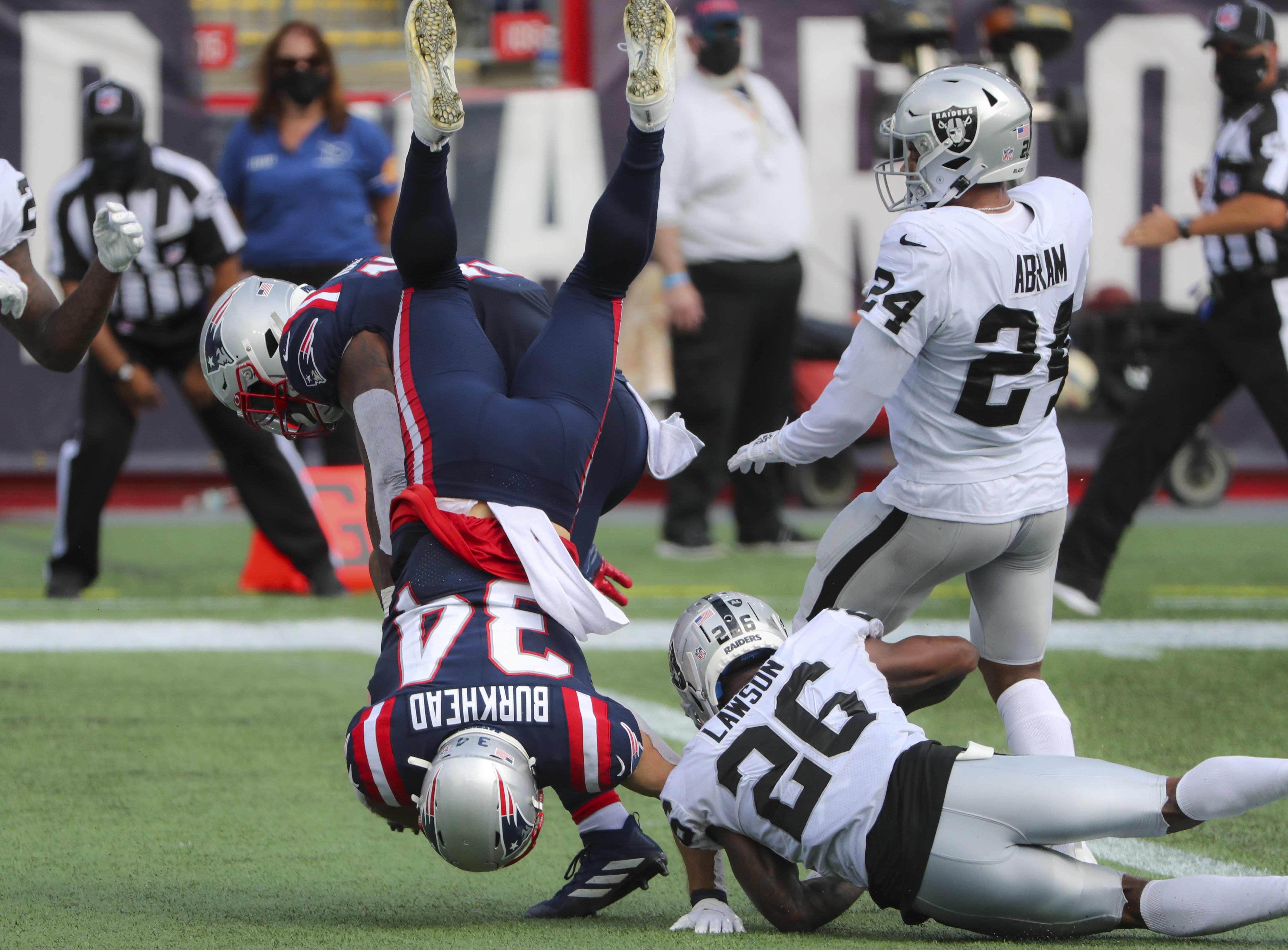 Rex Burkhead's first touchdown of the game sent him head over heels.