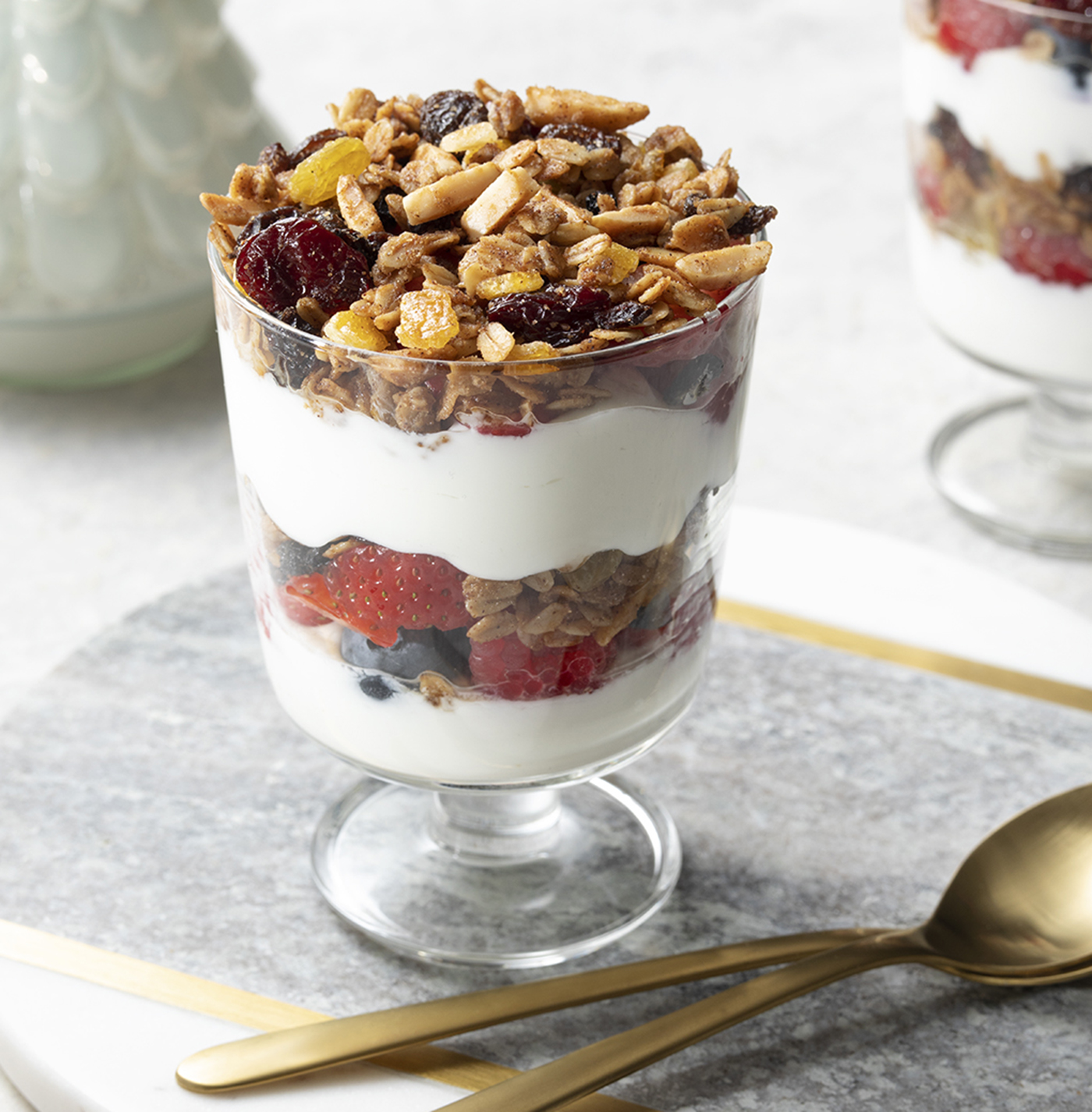 Spiked Holiday Granola Parfait.
FOOD STYLING BY DENISE DROWER SWIDEY; PROP STYLING BY DARCY HAMMER OF ANCHOR ARTISTS