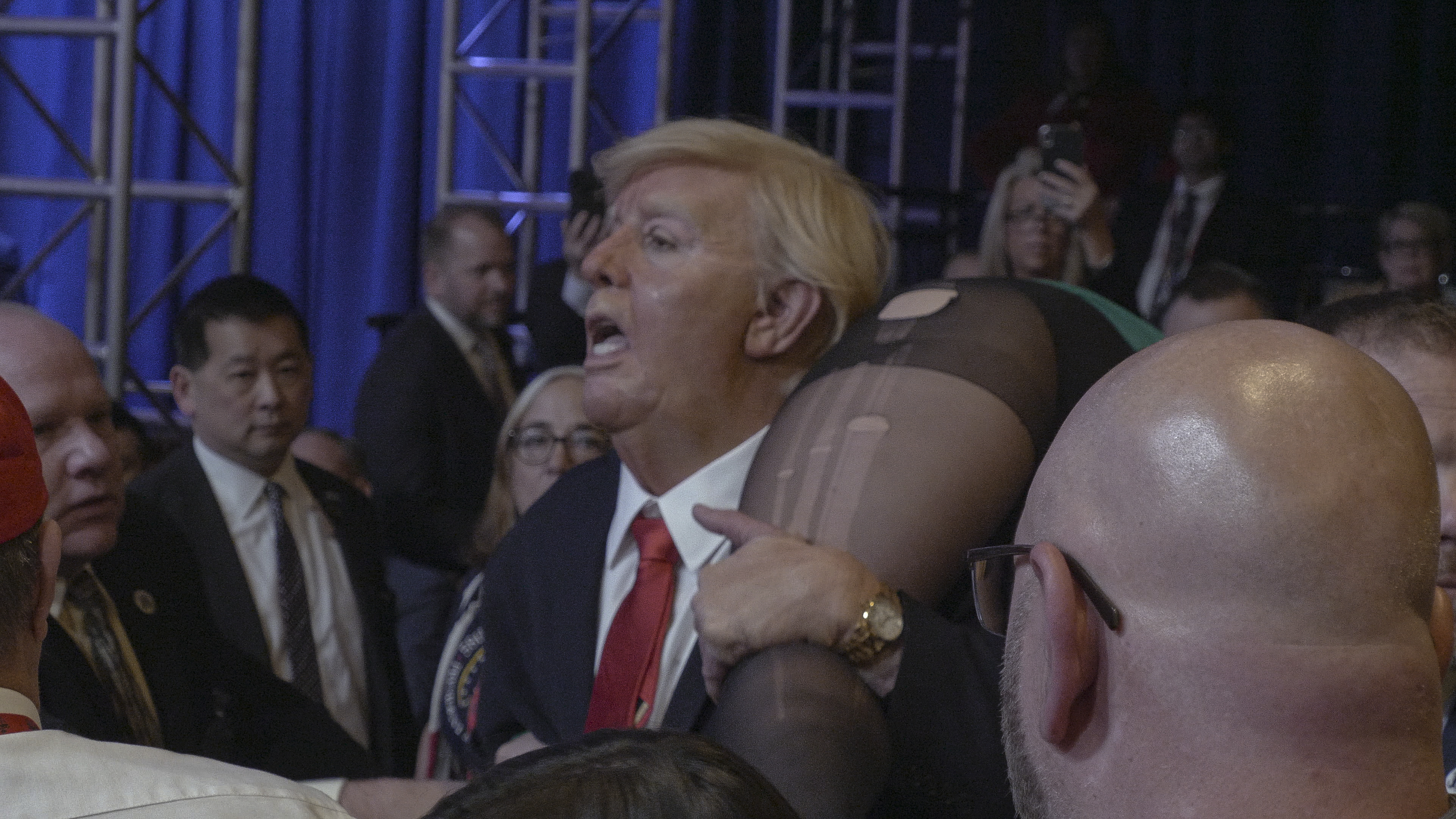 Sacha Baron Cohen as Borat disguised as Donald Trump in "Borat Subsequent Moviefilm."
