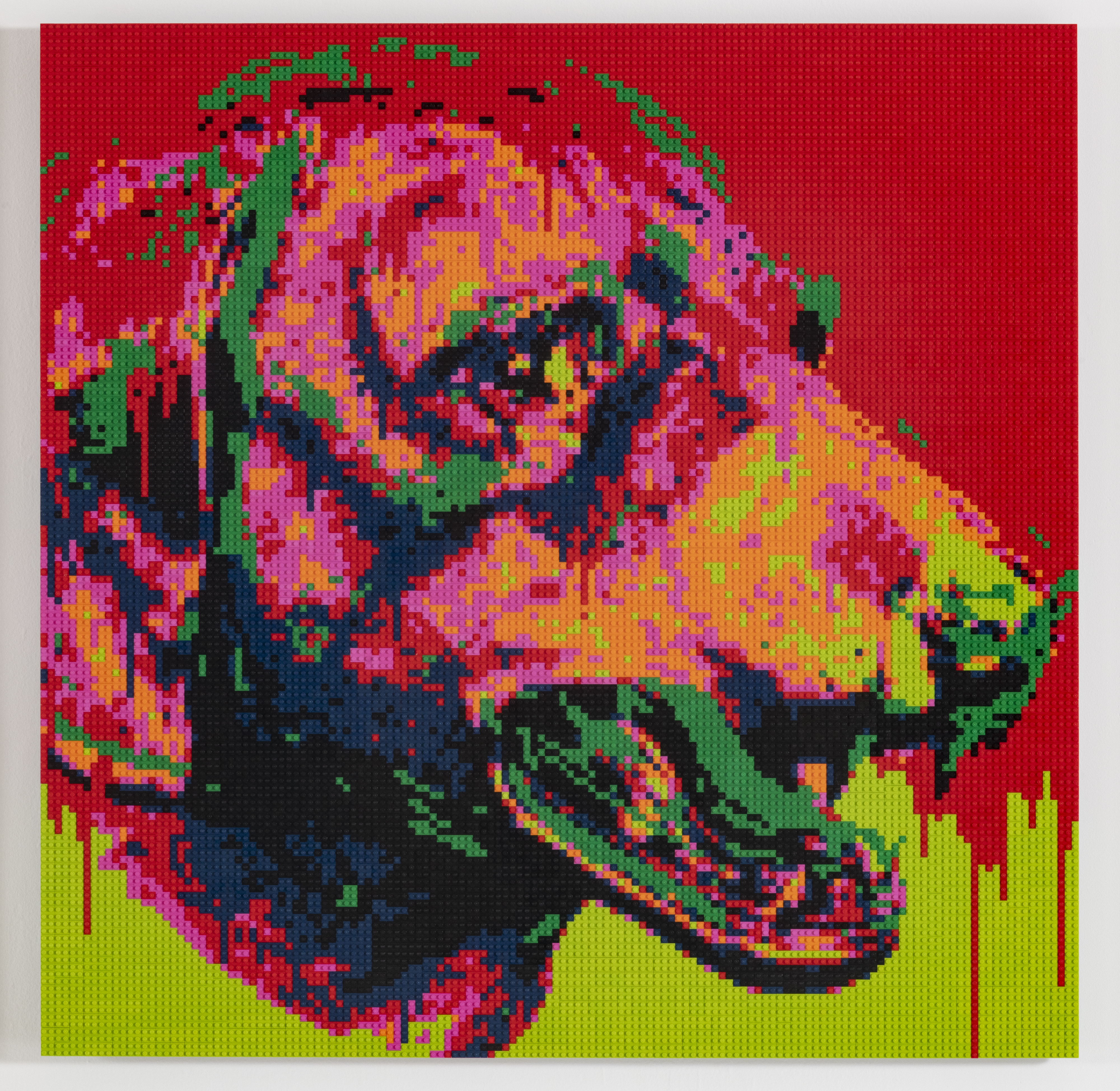 A detail from Ai Weiwei's Lego installation "Zodiac" featuring a dog.