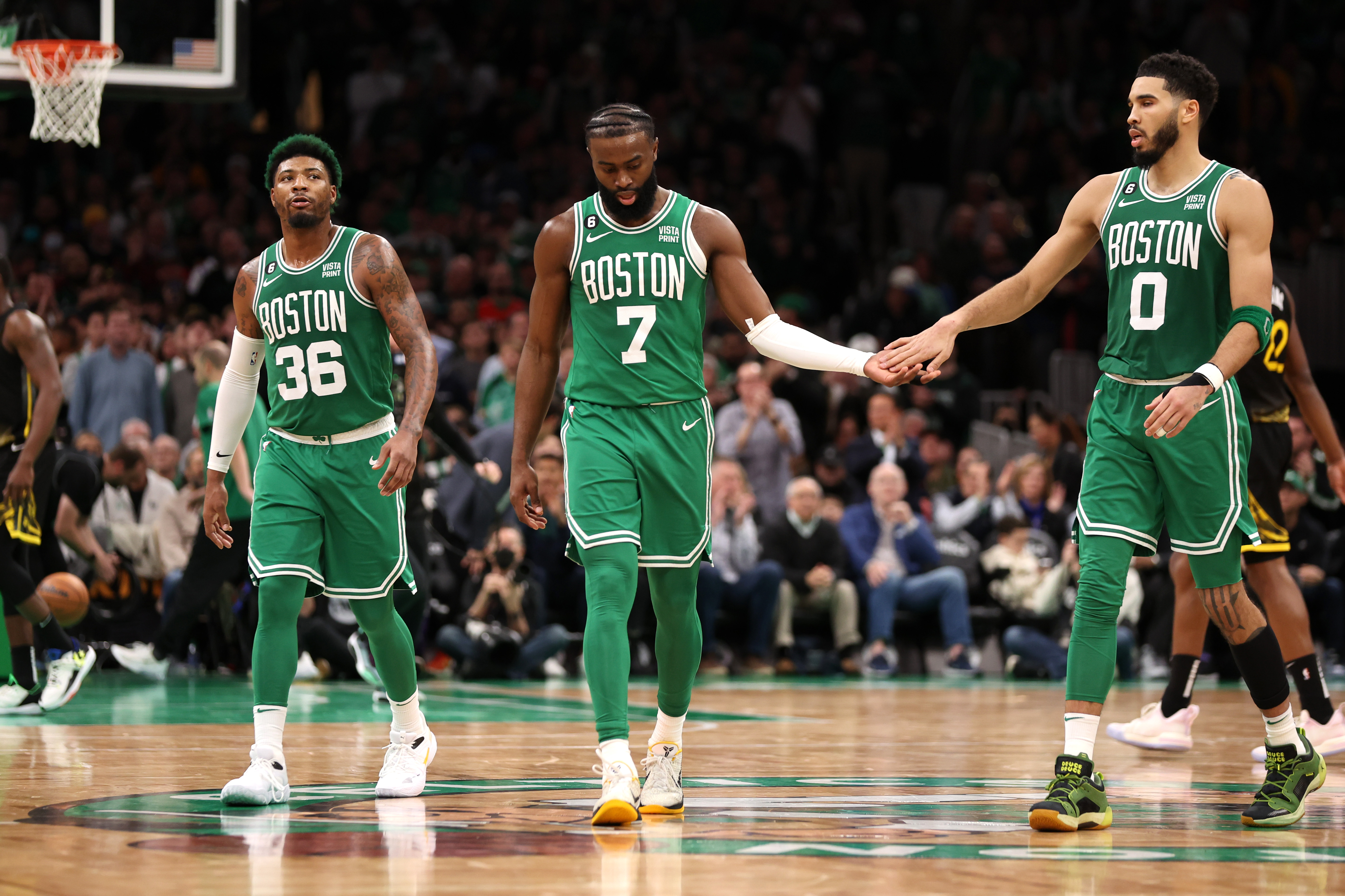Boston Celtics Jaylen Brown Jayson Tatum Marcus Smart and Derrick