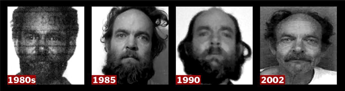 Police mug shots over three decades of the man known first to authorities as Robert T. Evans.