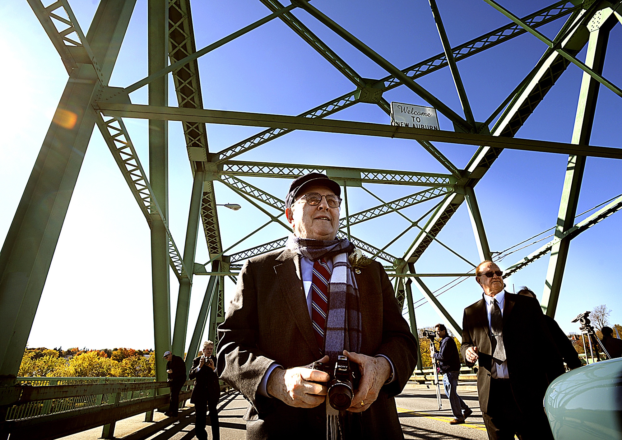 Dr. Lown, crossing the bridge across the Androscoggin River between Lewiston and Auburn, Maine. It was renamed the Bernard Lown Peace Bridge in 2008.