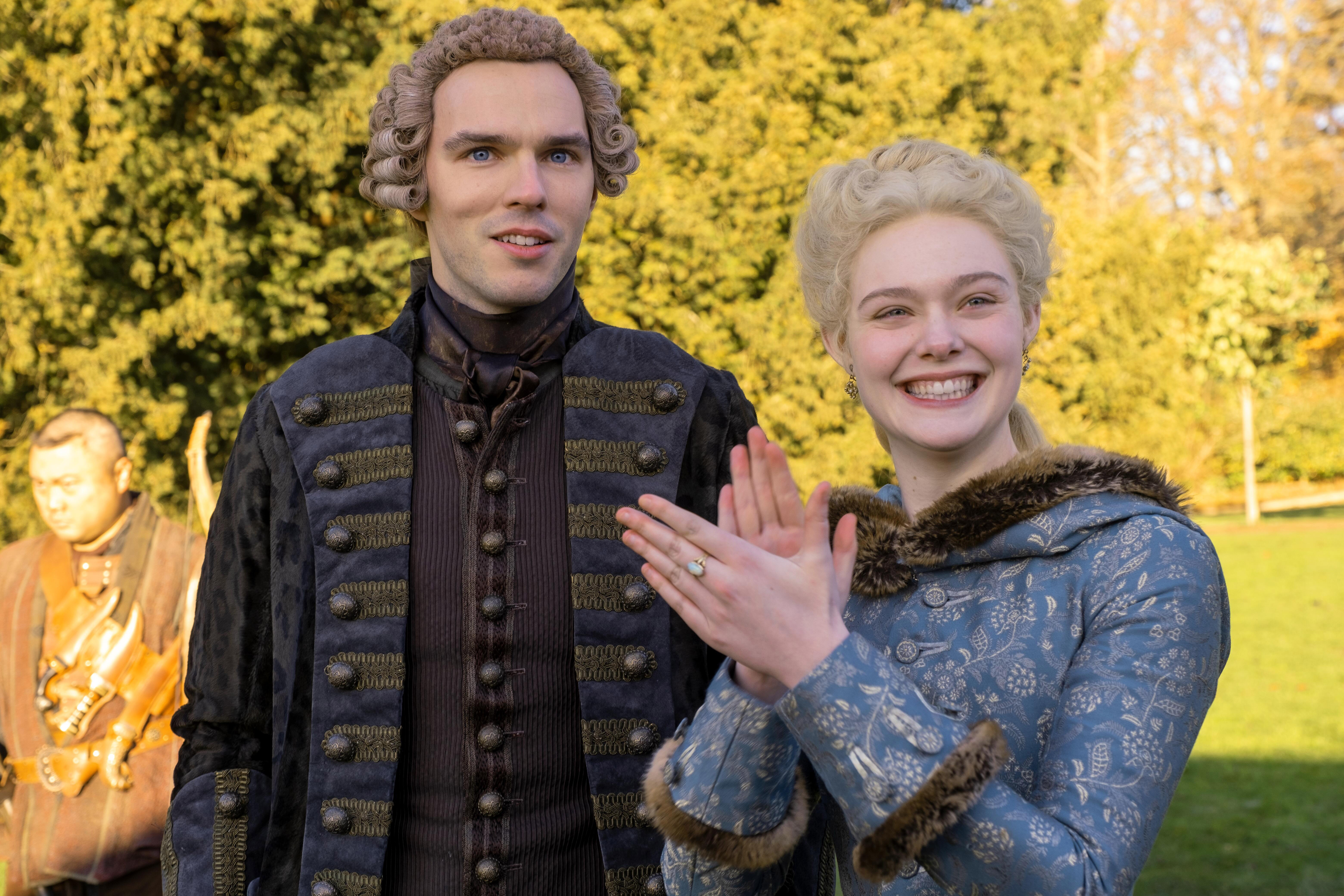 Nicholas Hoult and Elle Fanning in Hulu's "The Great."