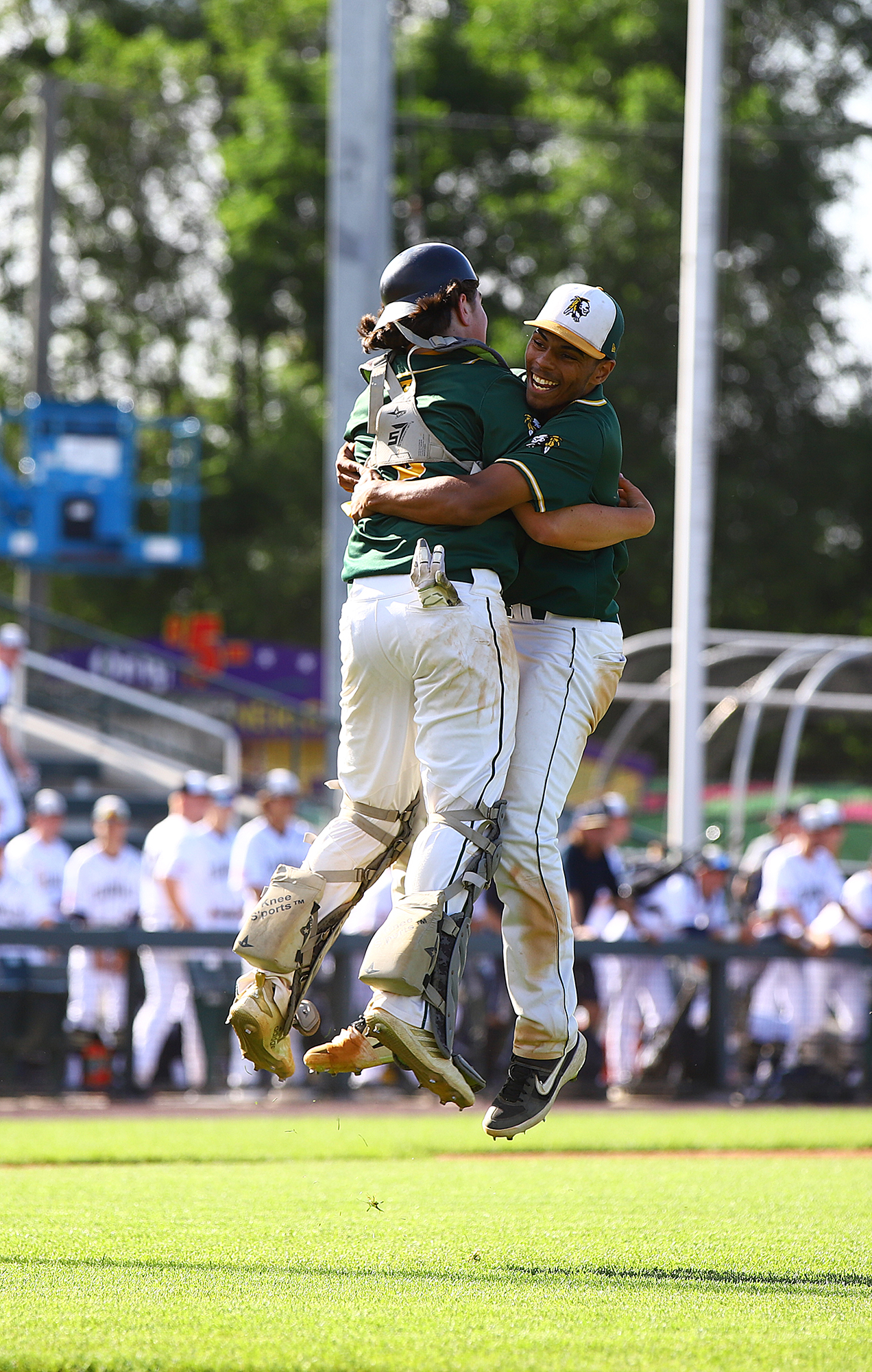 Taconic's Christian Womble and catcher Leo Arace celebrated the program's Division 3 championship over Medway in 2019.