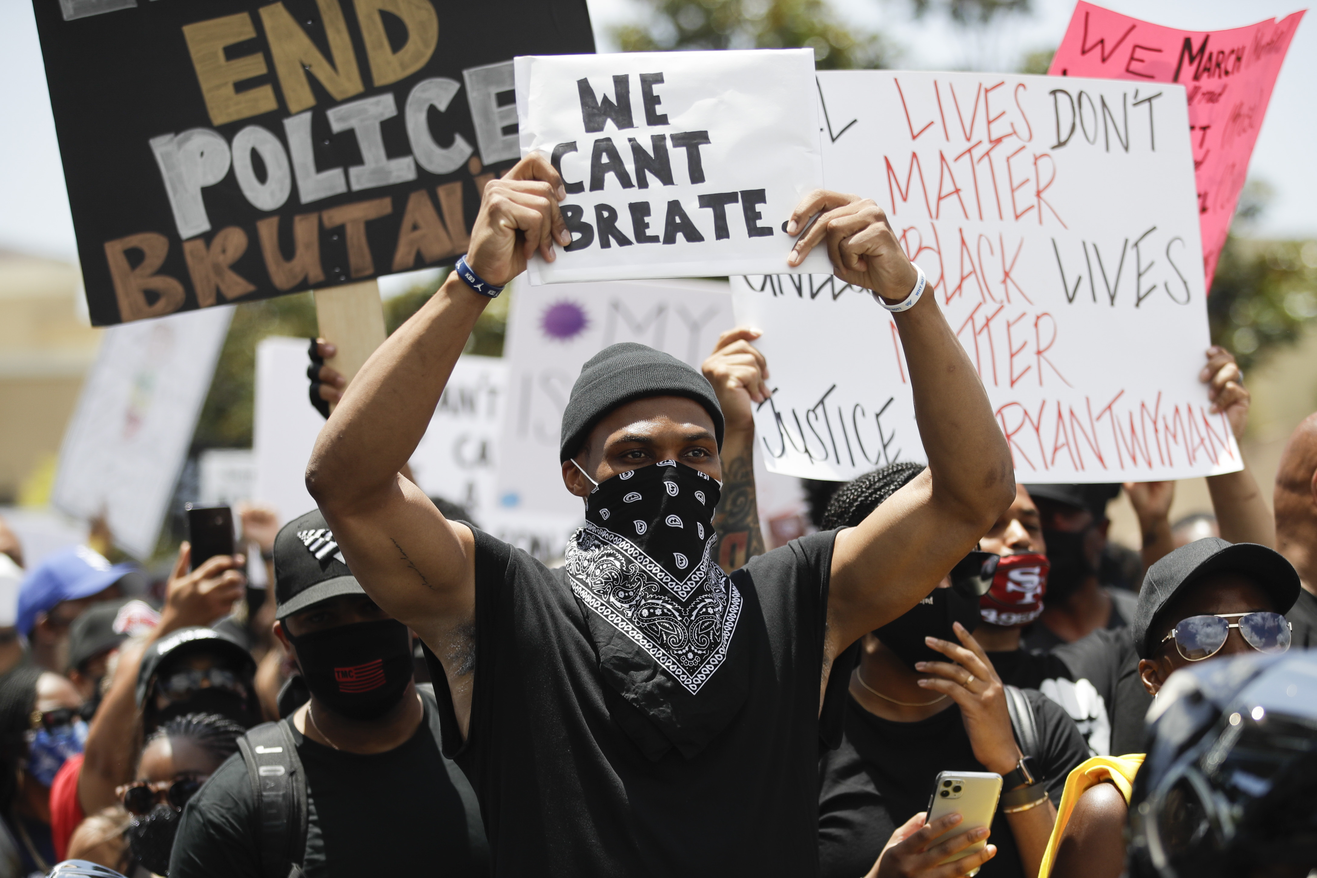 Russell Westbrook joined a protest in Compton, Calif. last Sunday.