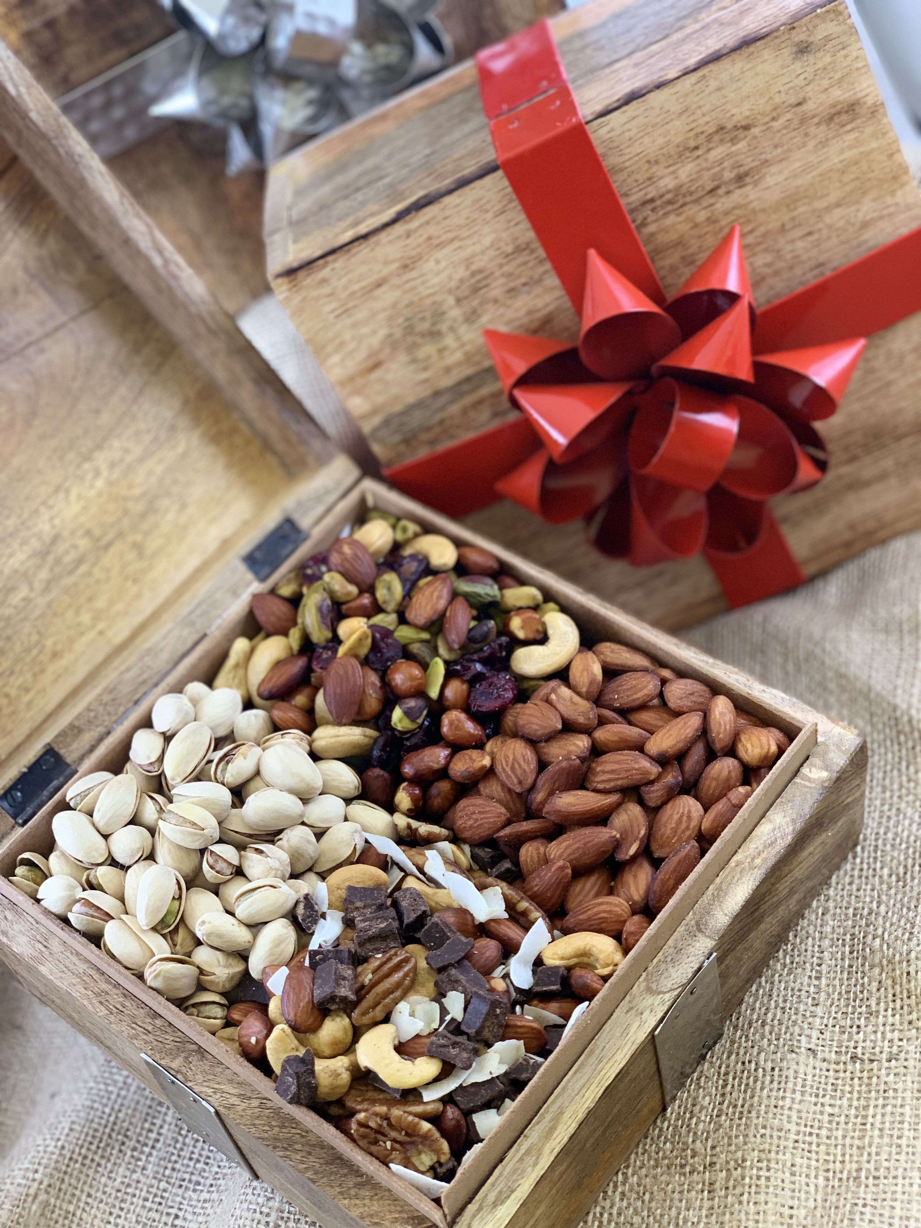 Gift box of nuts from Cacao, a new store in Newton Highlands.
