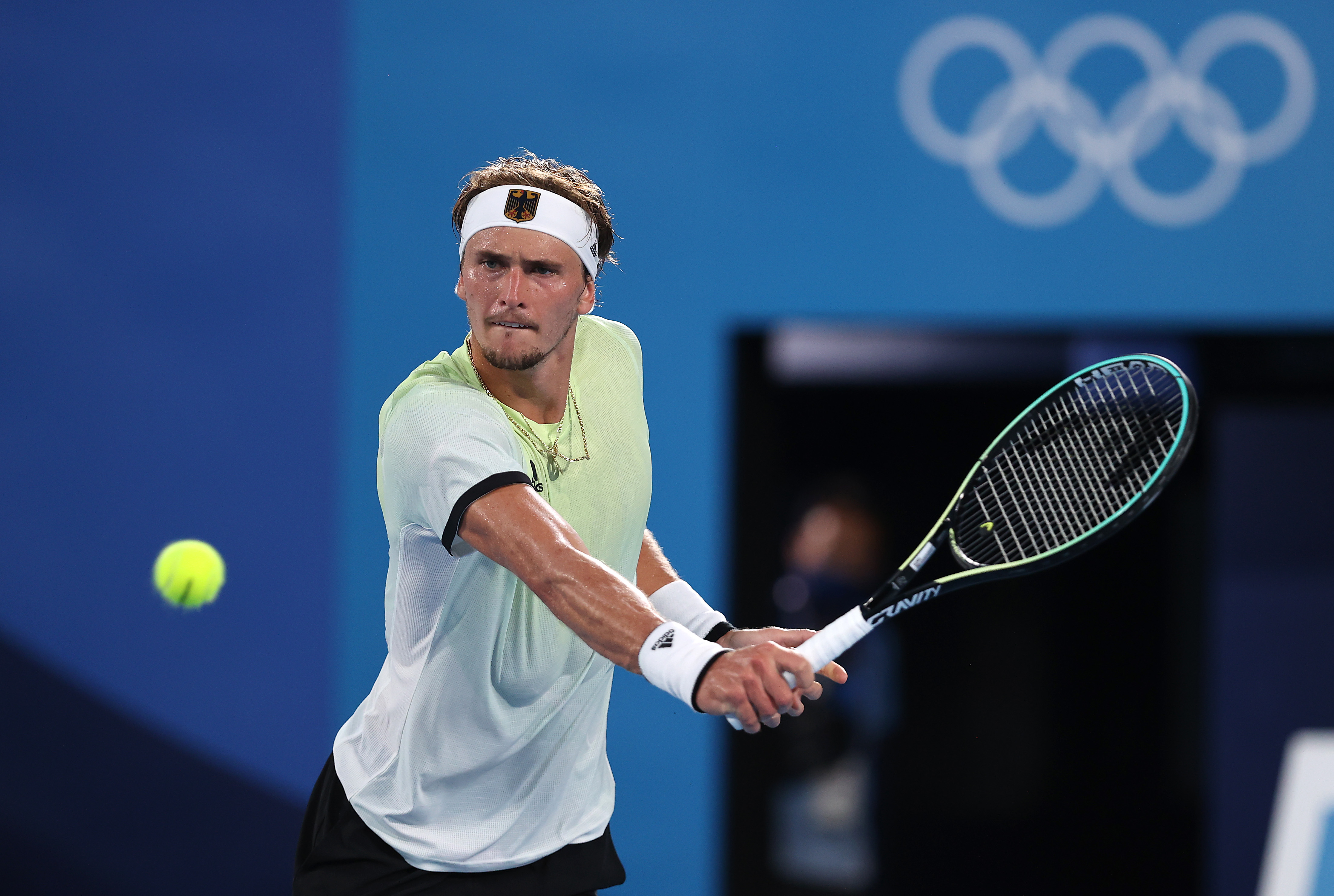 Germany's Alexander Zverev played a backhand during his Men's Singles Semifinal match against Novak Djokovic.