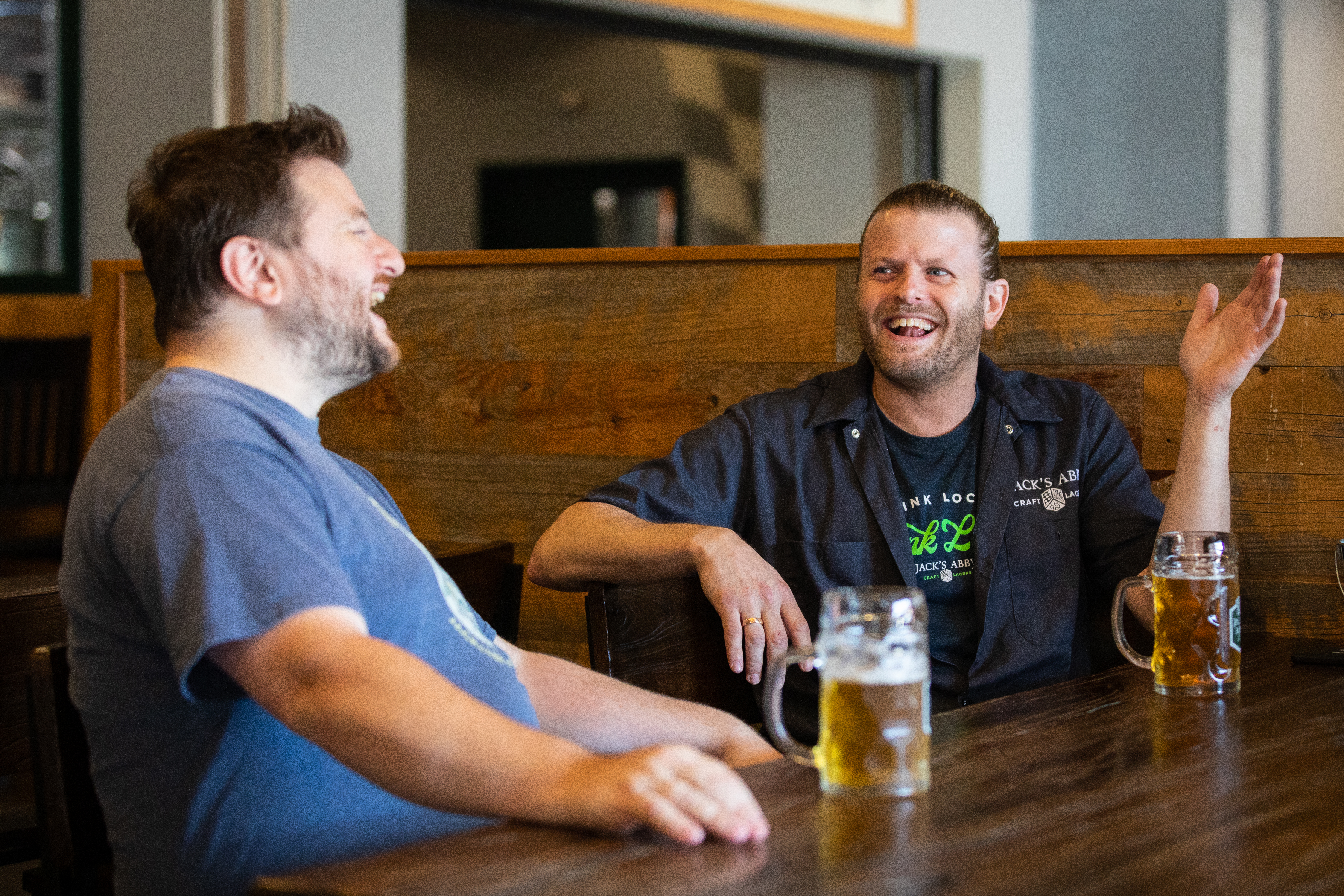 Brothers Sam and Jack Handler of Jack Abby’s Craft Lagers share a laugh.