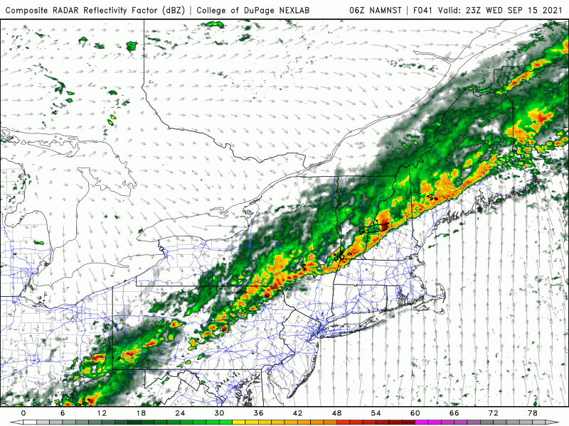 A line of showers is forecast to weaken as it moves east overnight Wednesday into Thursday morning.