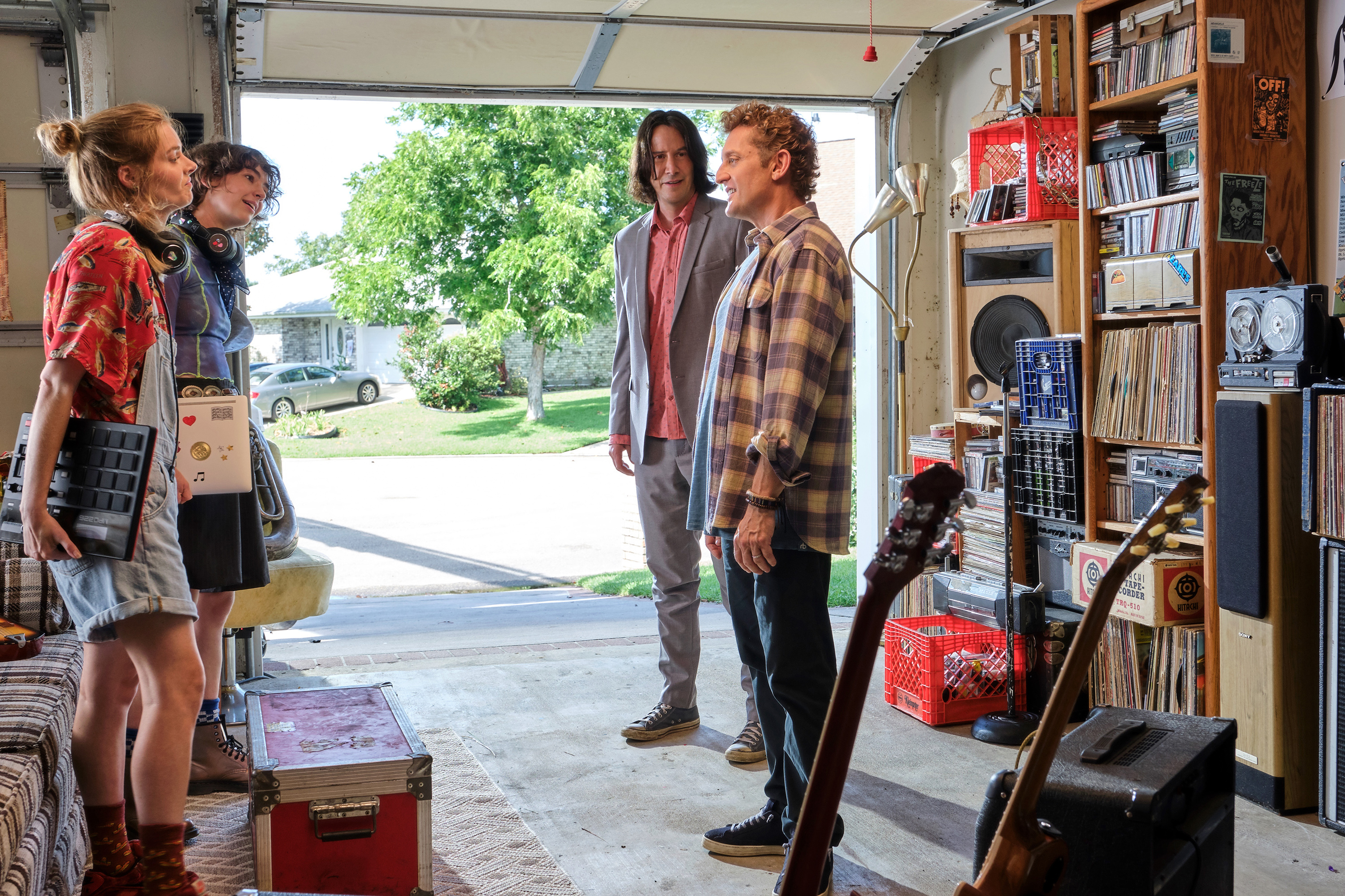 From left: Samara Weaving, Brigette Lundy-Paine, Keanu Reeves, and Alex Winter in "Bill & Ted Face the Music."