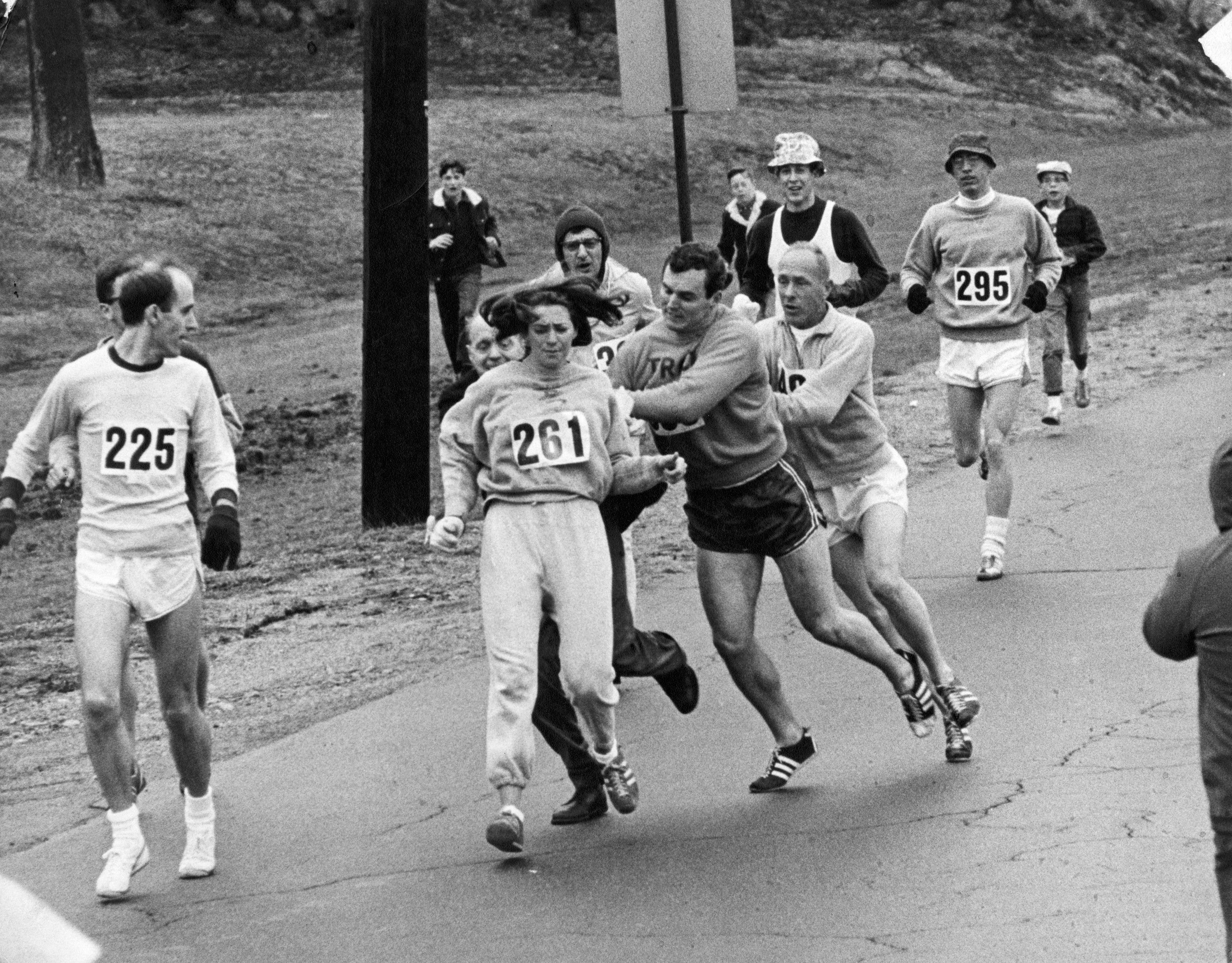 Jock Semple tries to remove Kathrine Switzer from the 1967 Boston Marathon.