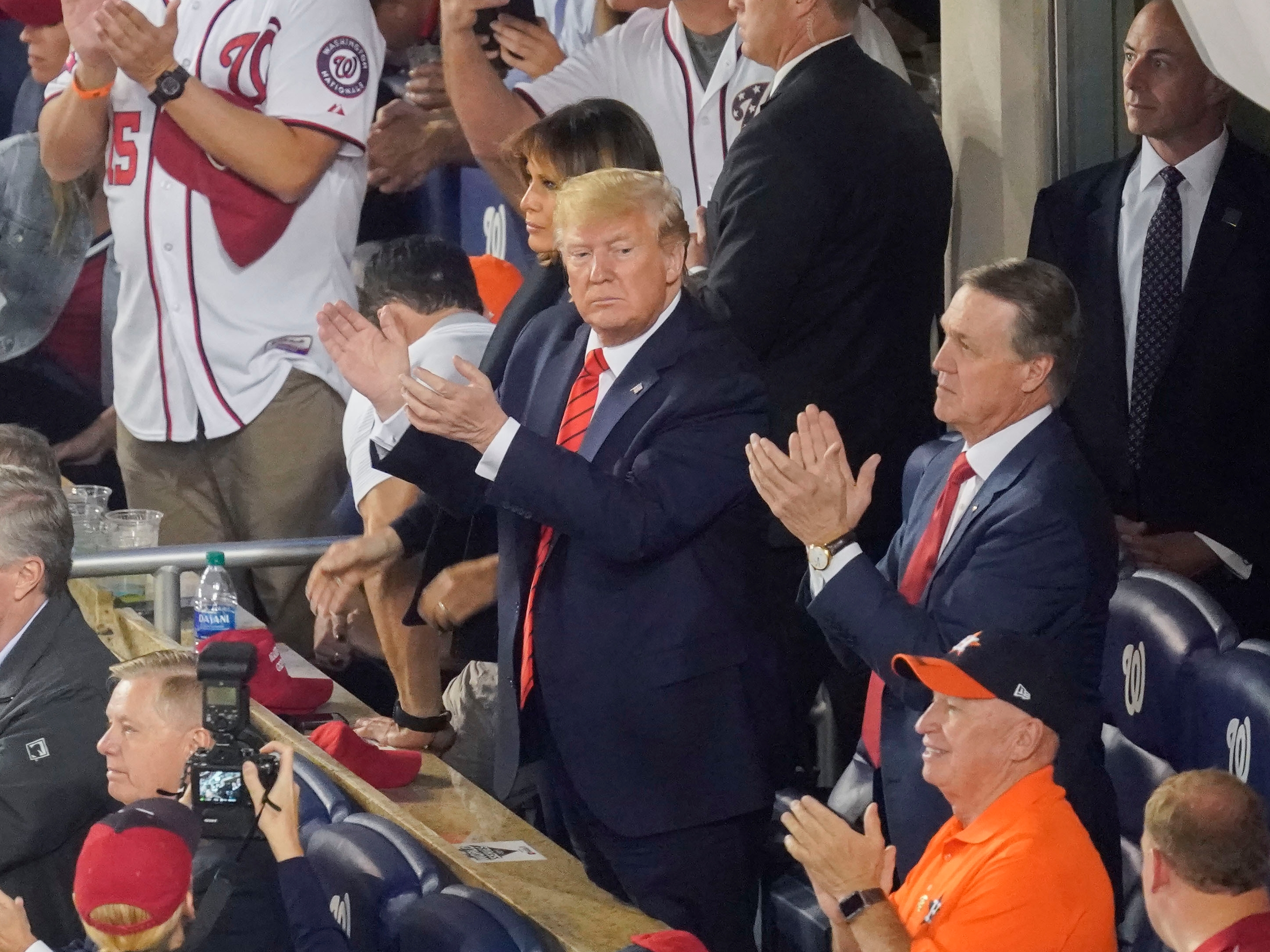 President Trump applauded a Salute to the Military during Game 5 of the 2019 World Series at Nationals Park in Washington.