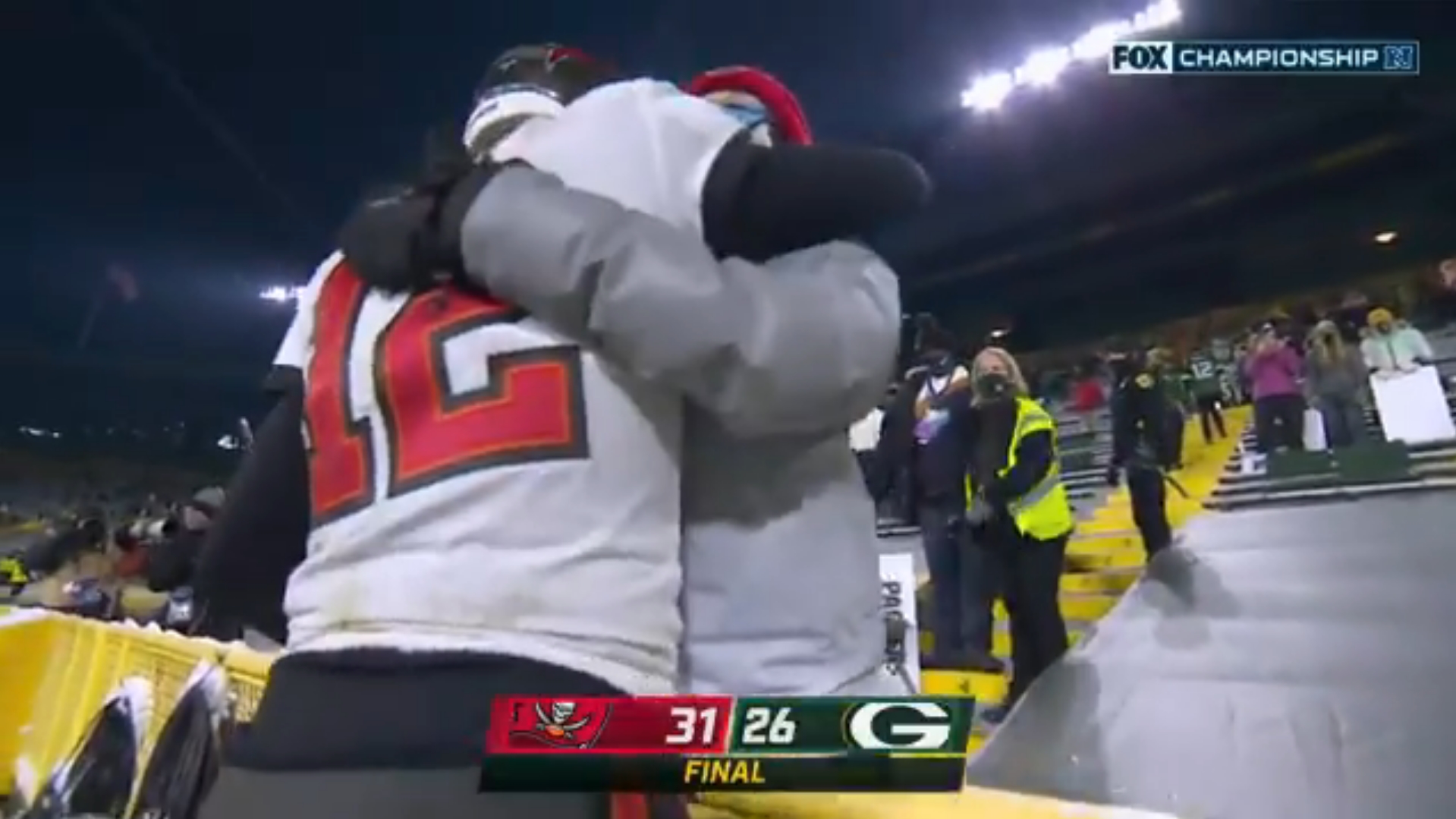 Watch: Tom Brady celebrates Buccaneers' Super Bowl berth by asking security  if he can hug his son - The Boston Globe