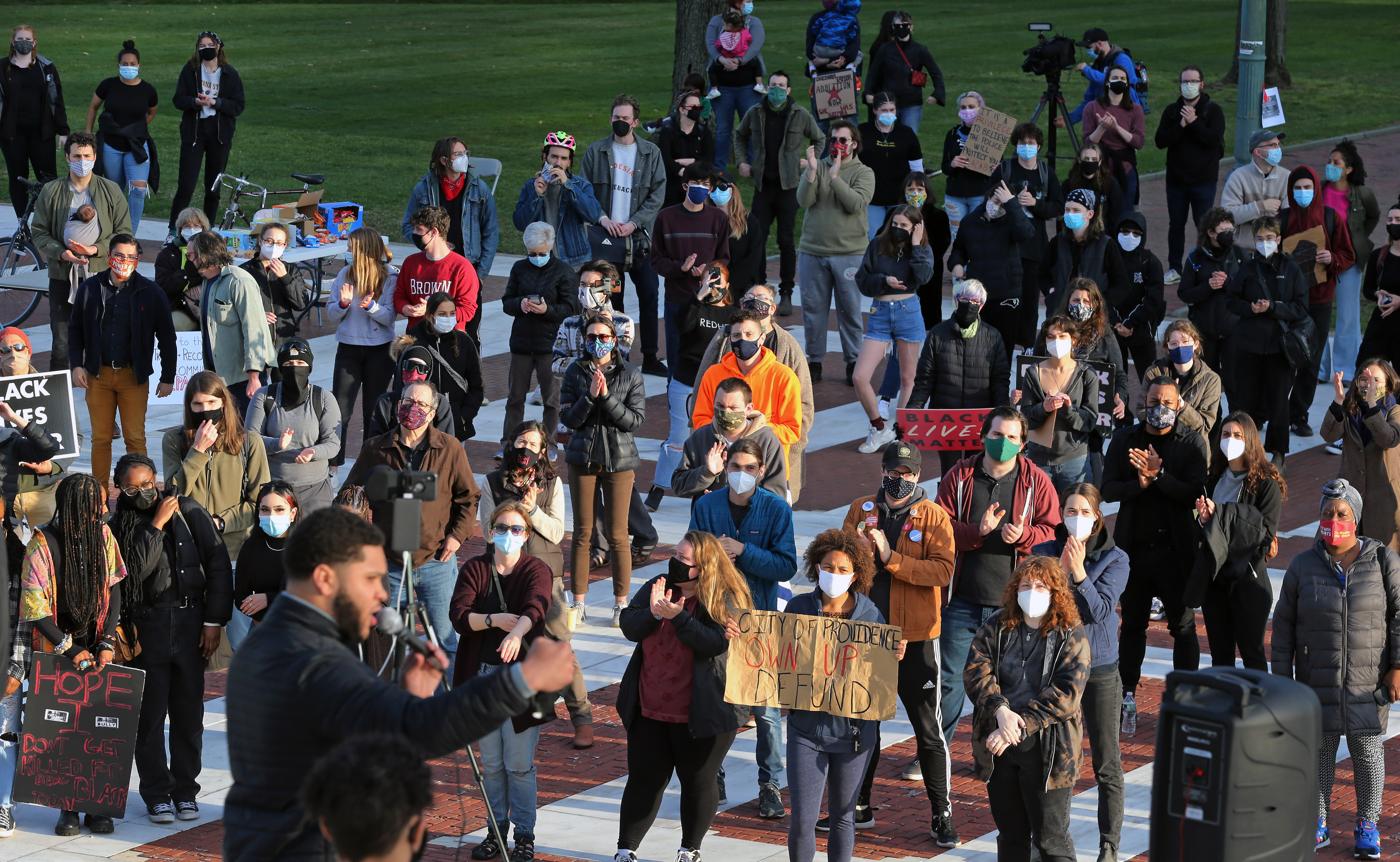 Harrison Tuttle, executive director of the Black Lives Matter RI PAC, spoke during a protest on the steps of the Rhode Island State House in April.