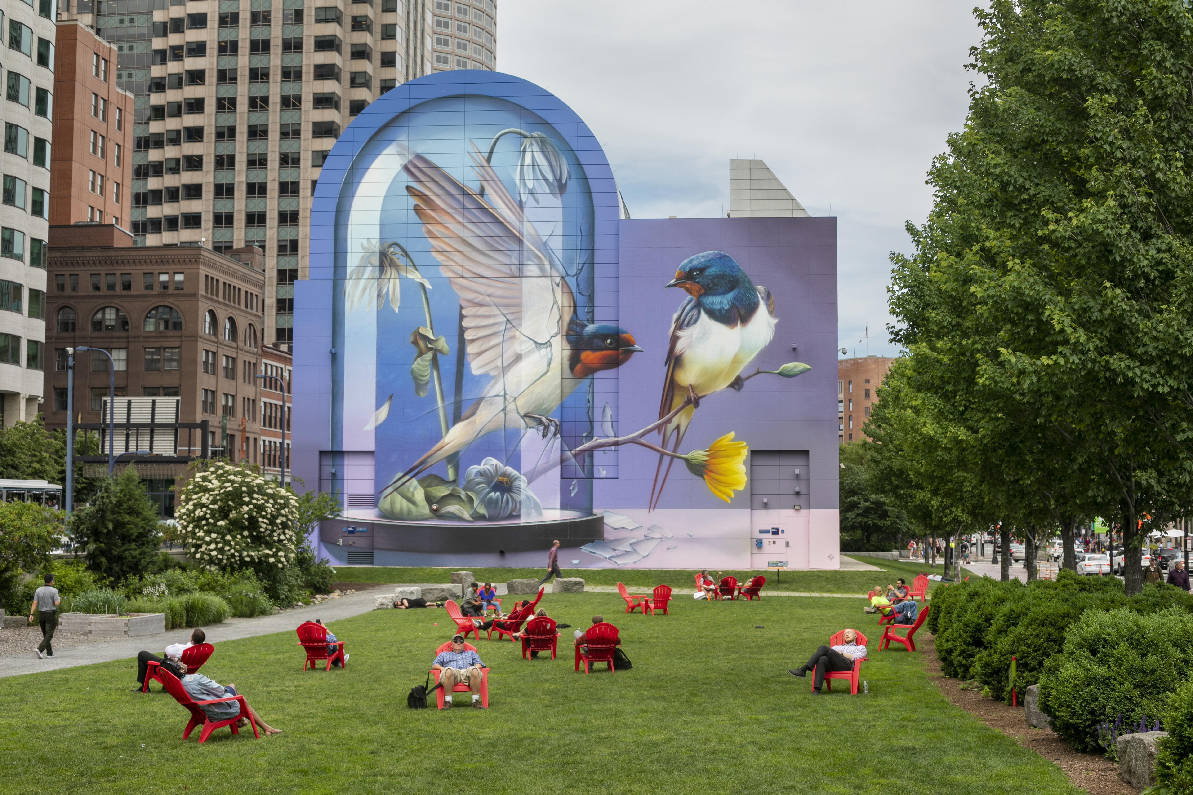 Public art on the Rose Fitzgerald Kennedy Greenway Conservancy: Super A (Stefan Thelen), Resonance, 2019, Latex and spray paint.
