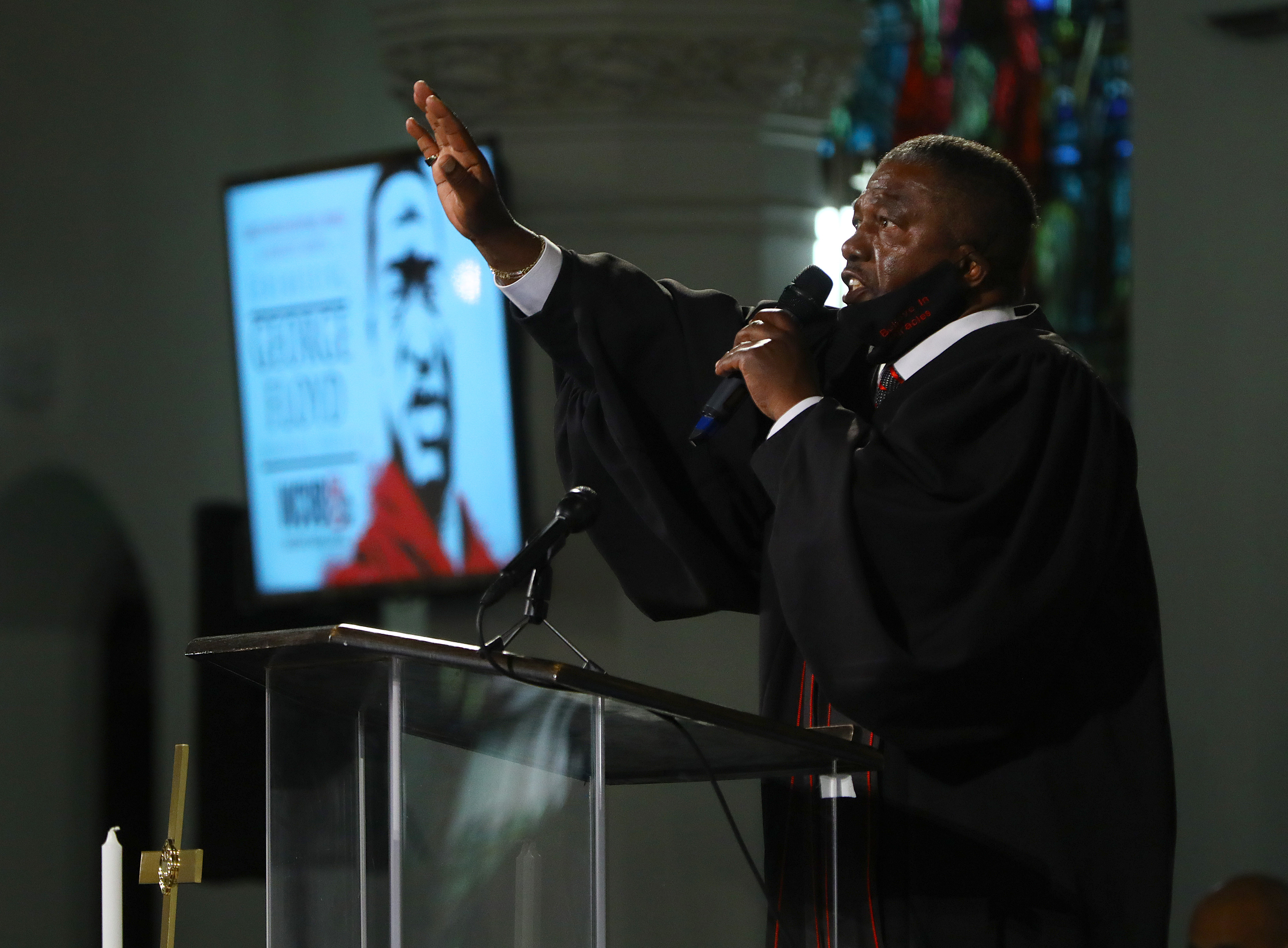 The Rev. Miniard Culpepper speaks at a June 8 memorial service for African-Americans George Floyd, Breonna Taylor, Ahmaud Arbery, and others killed by police and civilians.