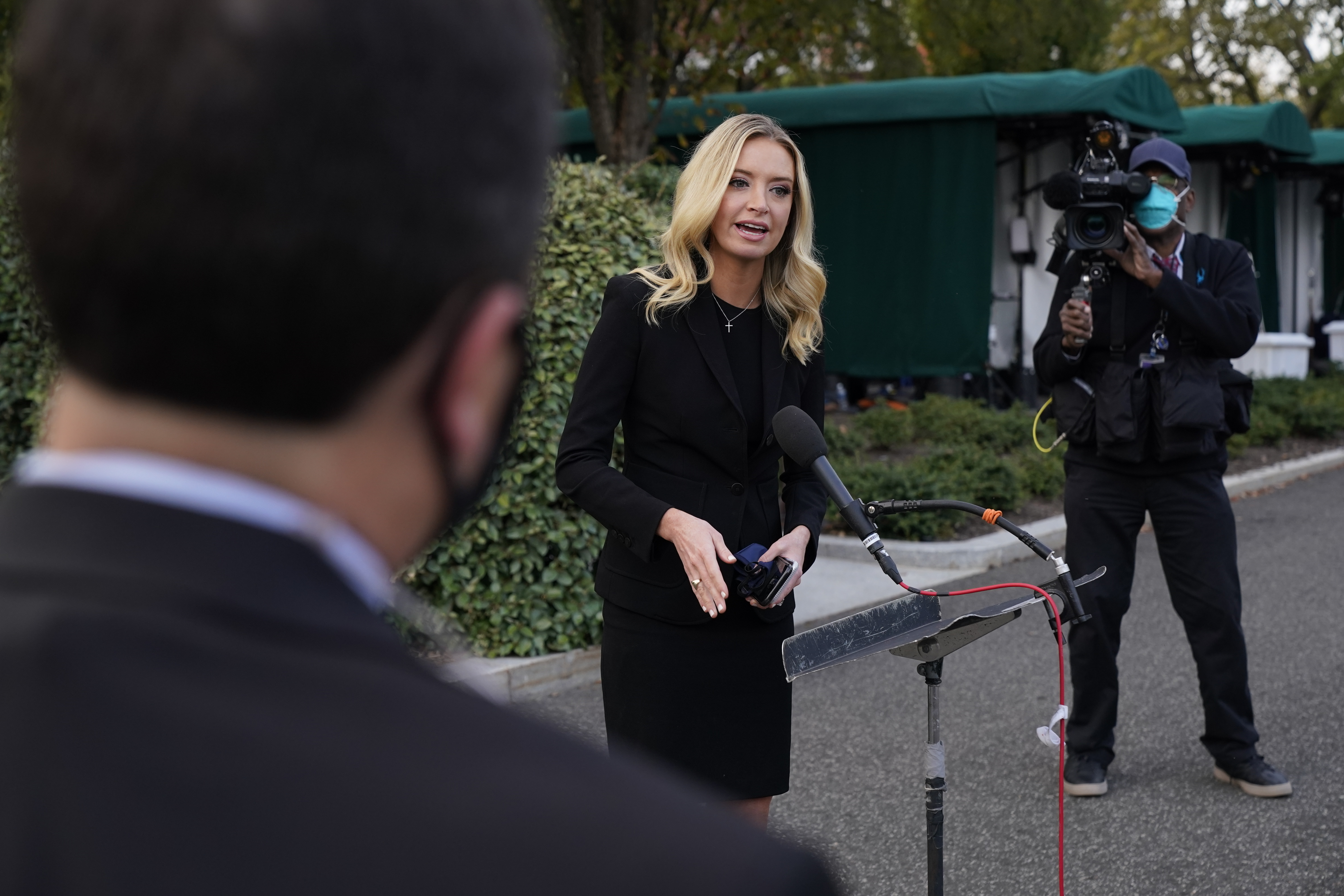 McEnany talked to reporters on Oct. 4 outside the White House.