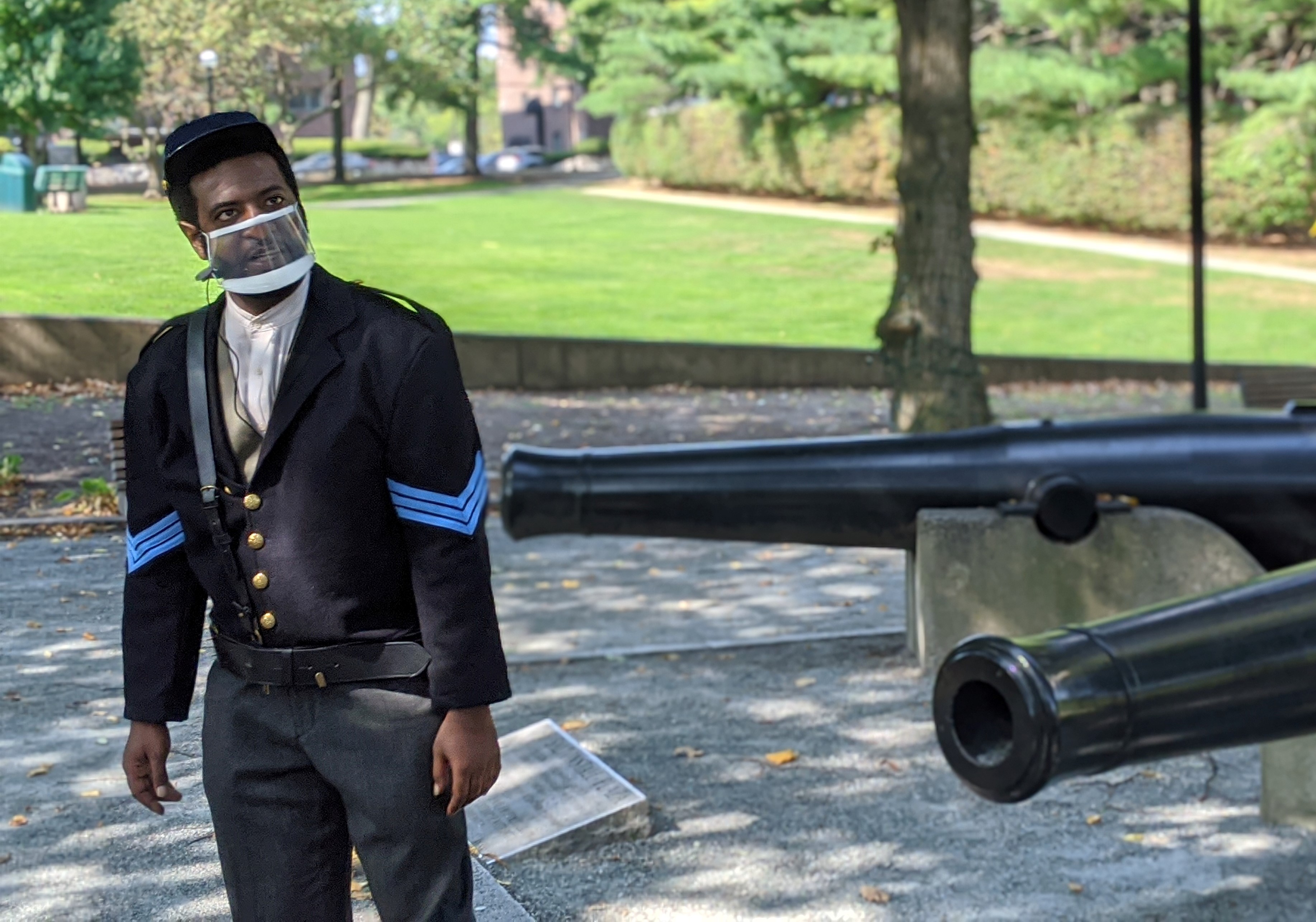 Kadahj Bennett as Charles Lenox in "The Charles W. Lenox Experience," a "walking play" that was staged in Watertown Square.