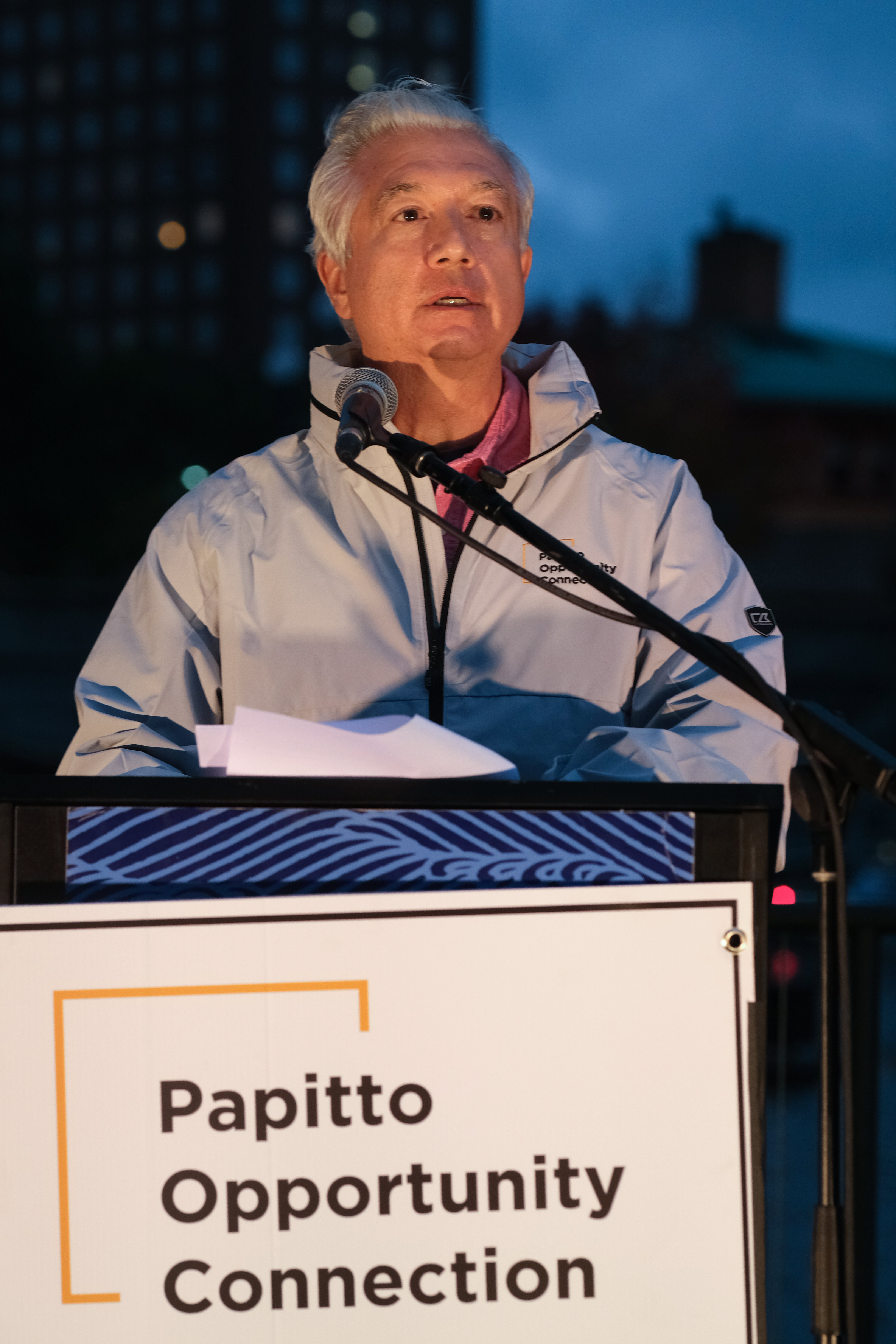 John Tarantino of the Papitto Opportunity Connection announces scholarships for high-schoolers who come up with the best ideas for how they would spend $1 million to help BIPOC with housing, education, jobs. He made the announcement before the lighting of a WaterFire celebrating Rhode Island's BIPOC community in Providence, R.I. on Saturday, Oct. 16 2021.
