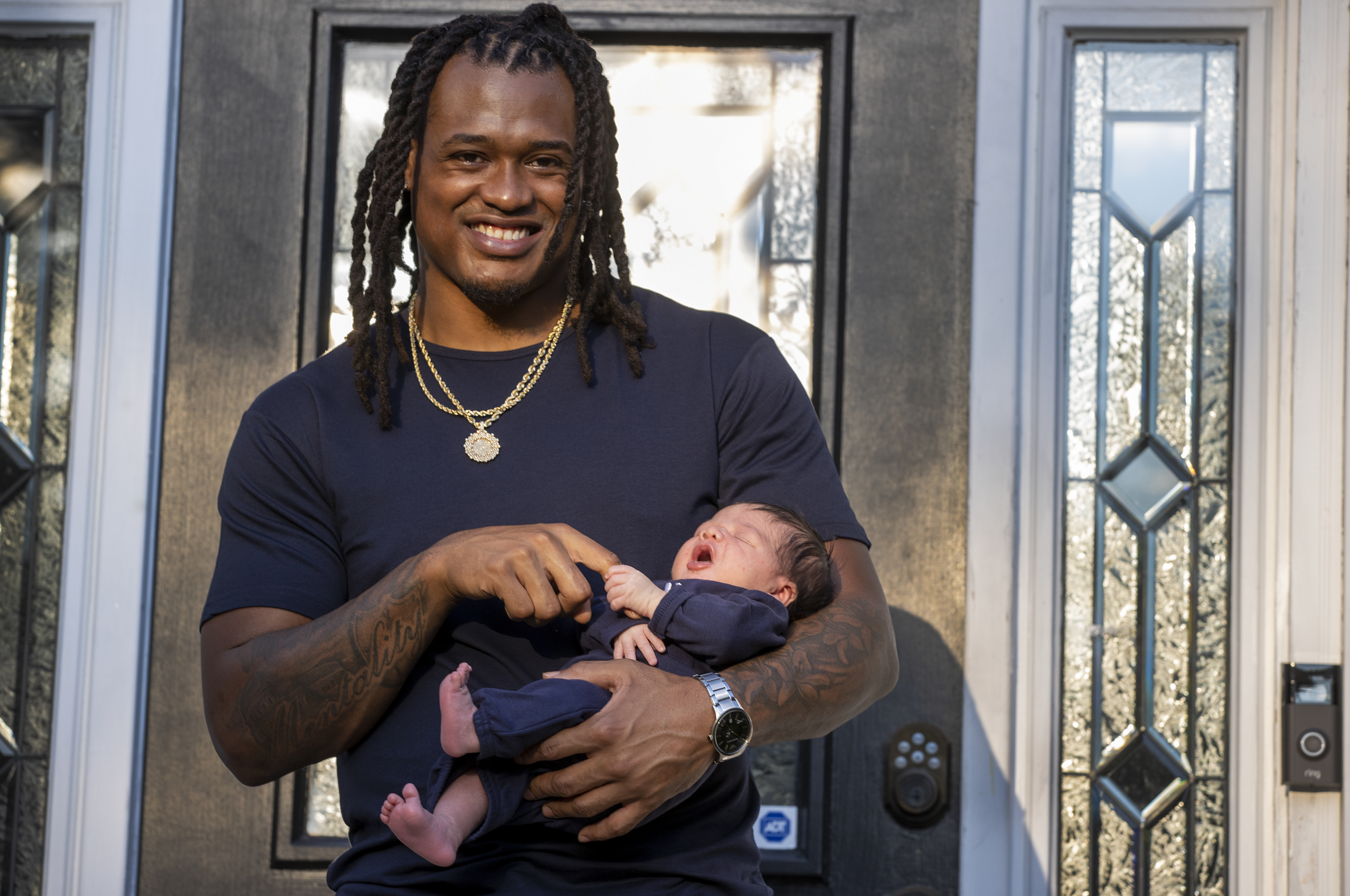 Dont'a Hightower's fiancée was in labor for 17 hours. He used '28