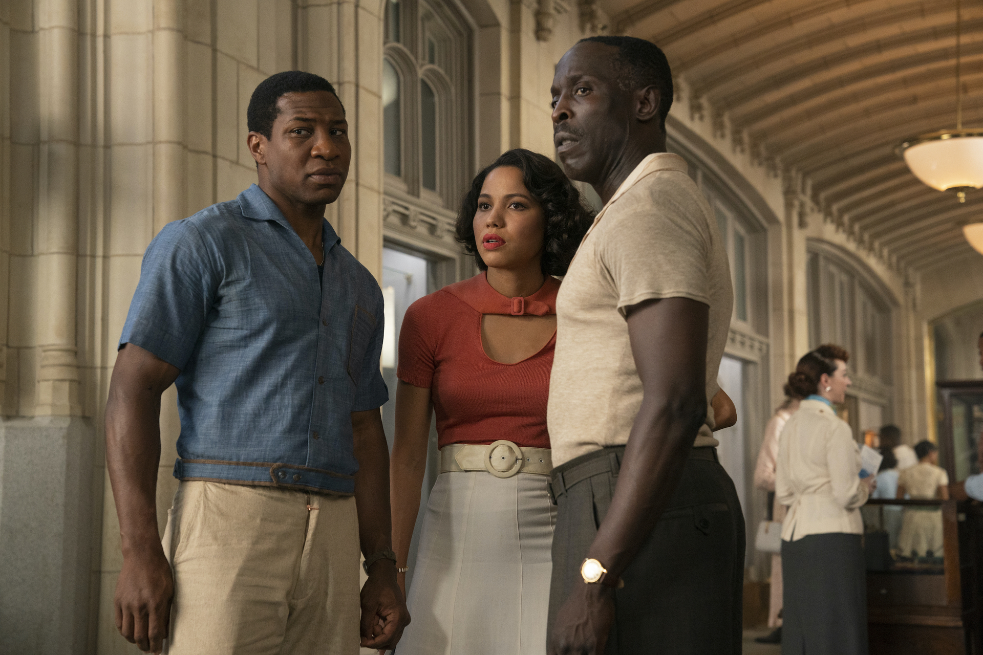 Jonathan Majors (left), Jurnee Smollett, and Michael K. Williams in HBO's "Lovecraft Country."