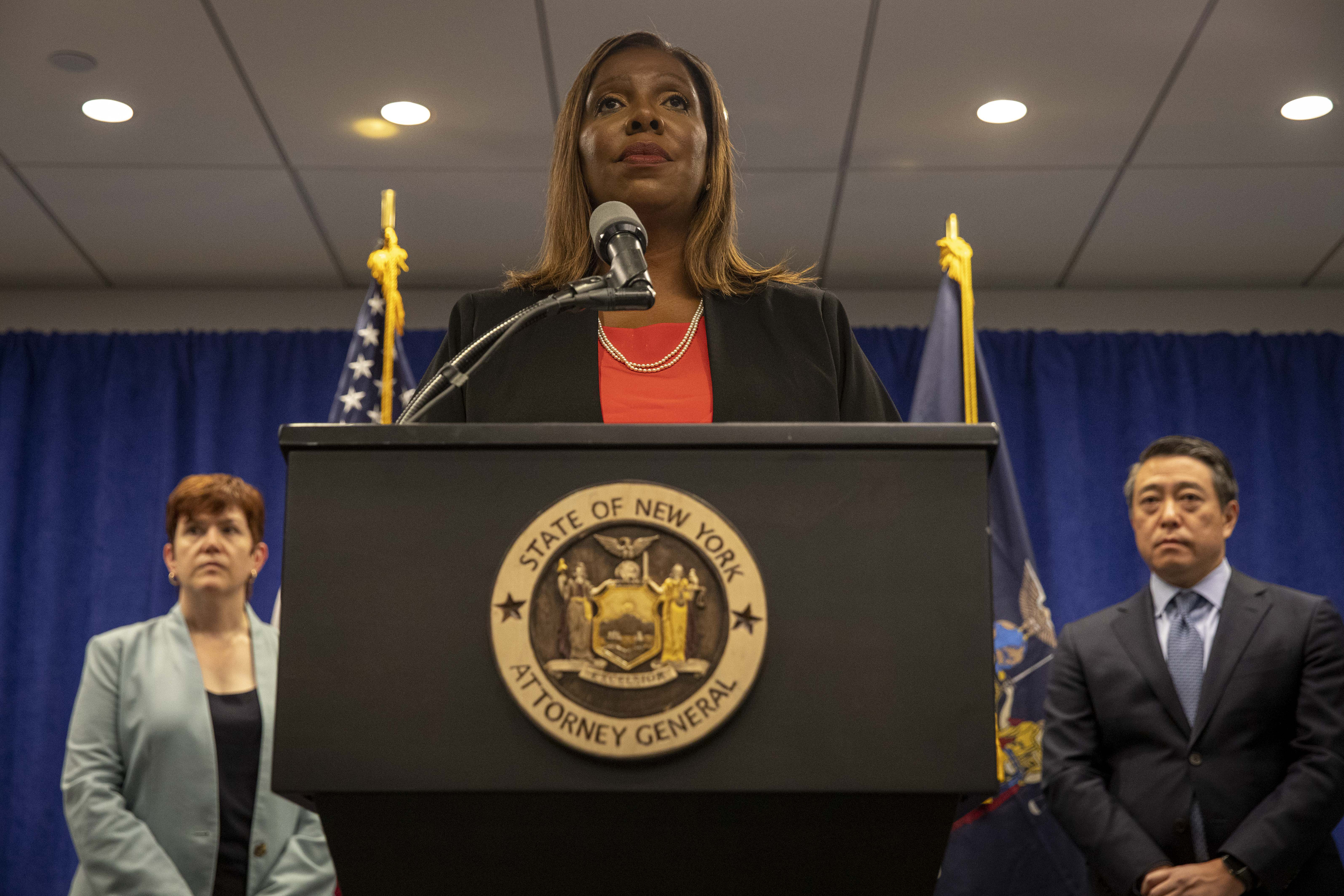 Letitia James, the New York attorney general, unveiled the findings of her office’s sexual harassment inquiry into Gov. Andrew Cuomo in New York on Tuesday. The investigation was conducted by two outside lawyers hired by James: Anne L. Clark (left) a well-known employment lawyer, and Joon H. Kim (right) a former top federal prosecutor.