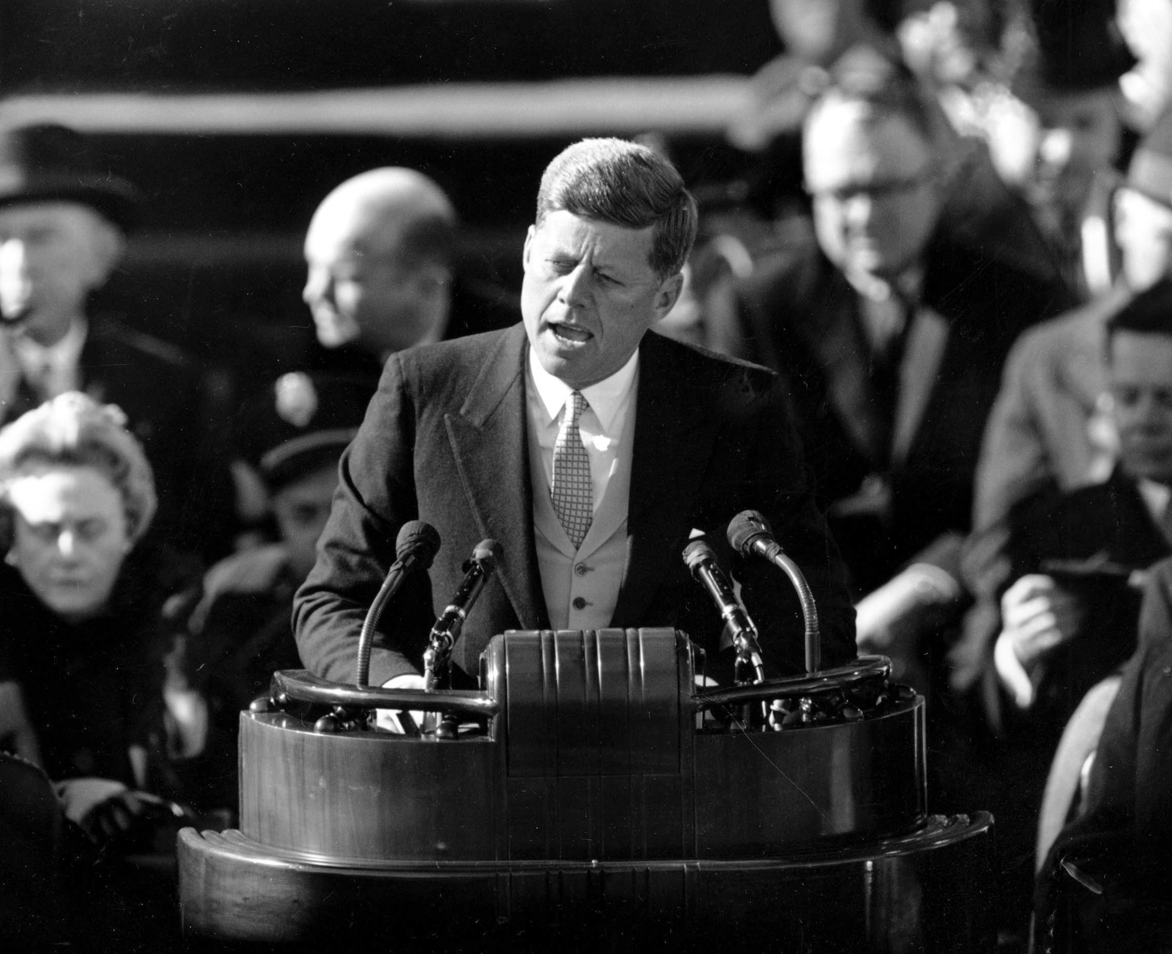 President John F. Kennedy delivered his inaugural address after taking the oath of office on Capitol Hill in Washington in 1961.