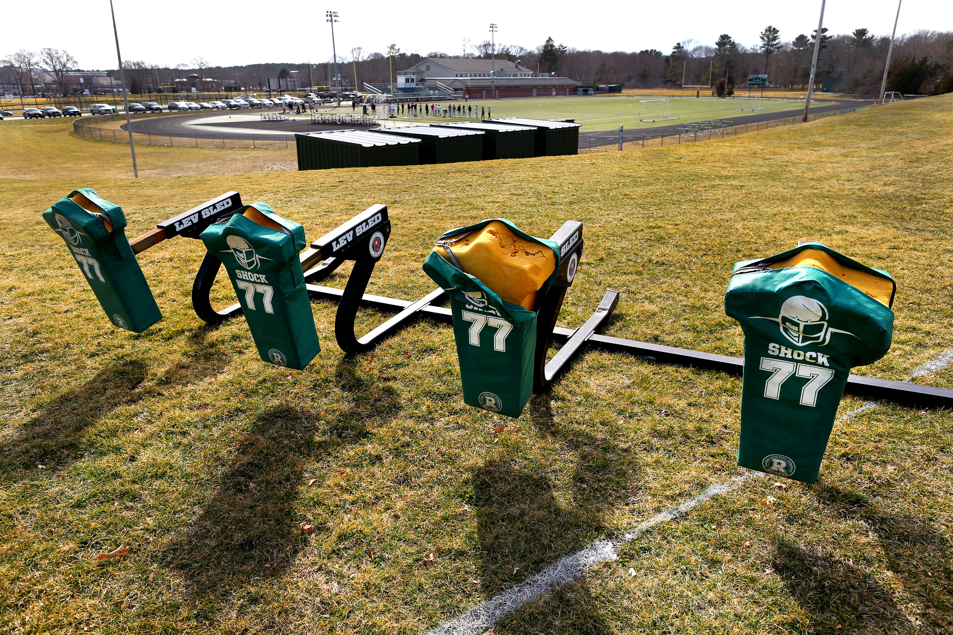 The practice sleds were idle last month after Duxbury High School fired football coach Dave Maimaron.