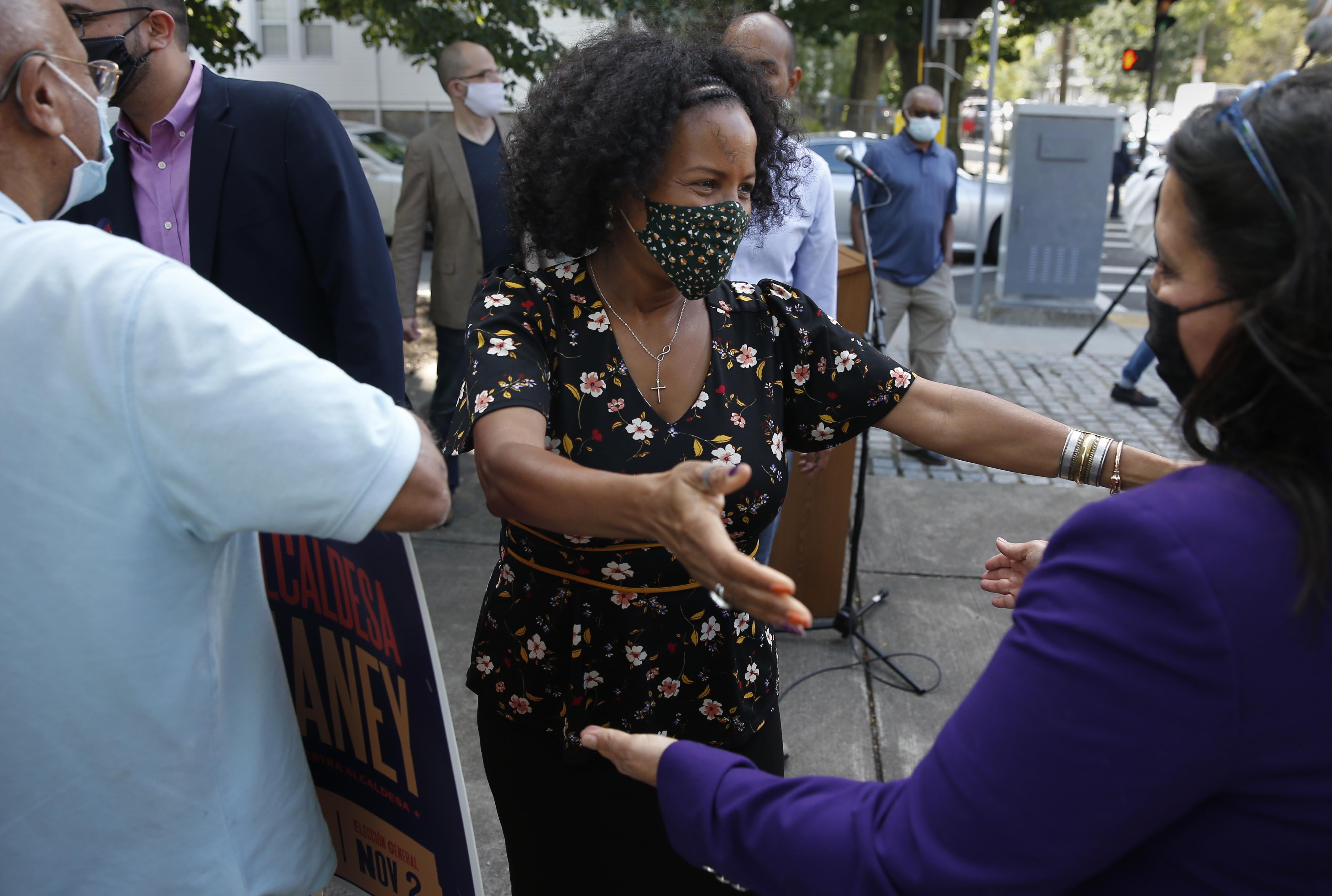 Acting Mayor Kim Janey joined Latino community leaders in Jamaica Plain.